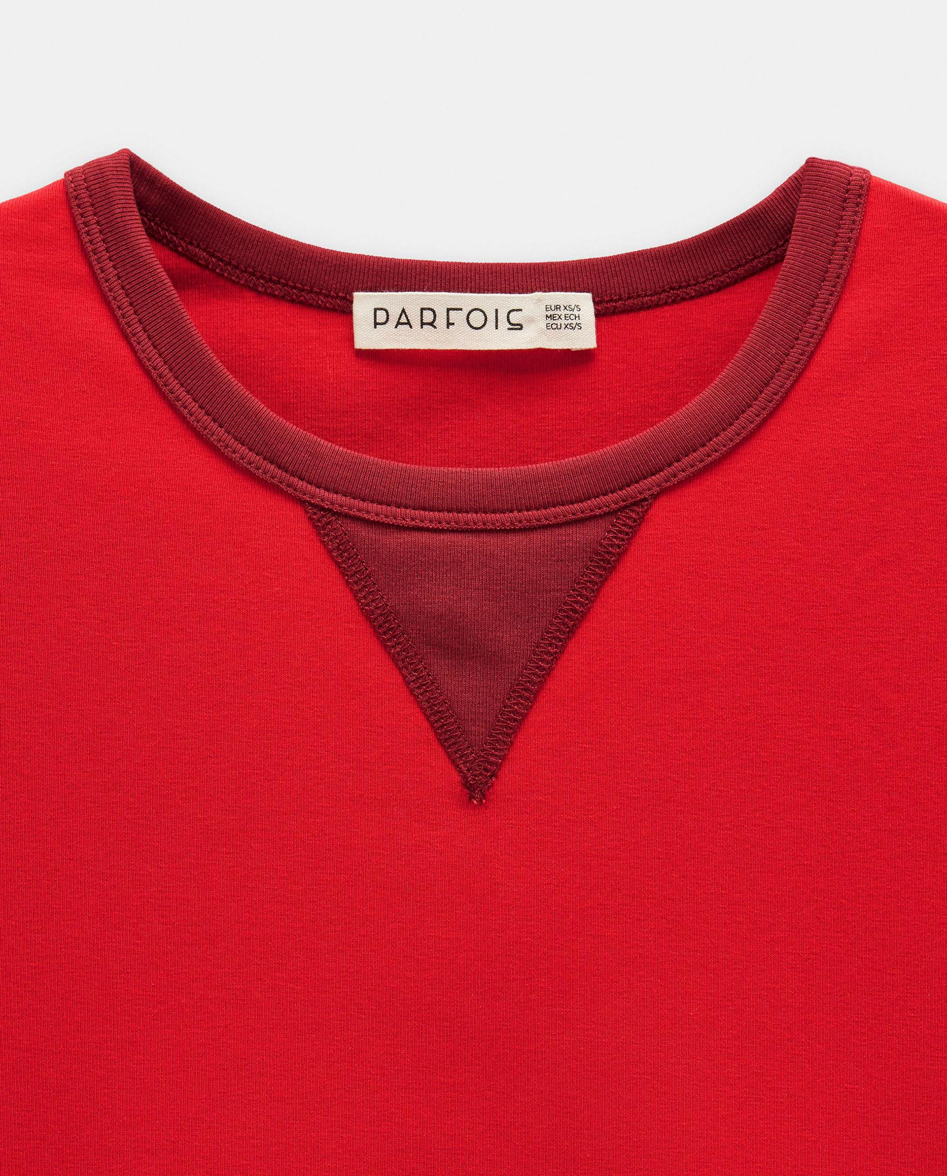 Camiseta de mujer de manga corta con detalles a contraste - Parfois - Rojo Rojo-5
