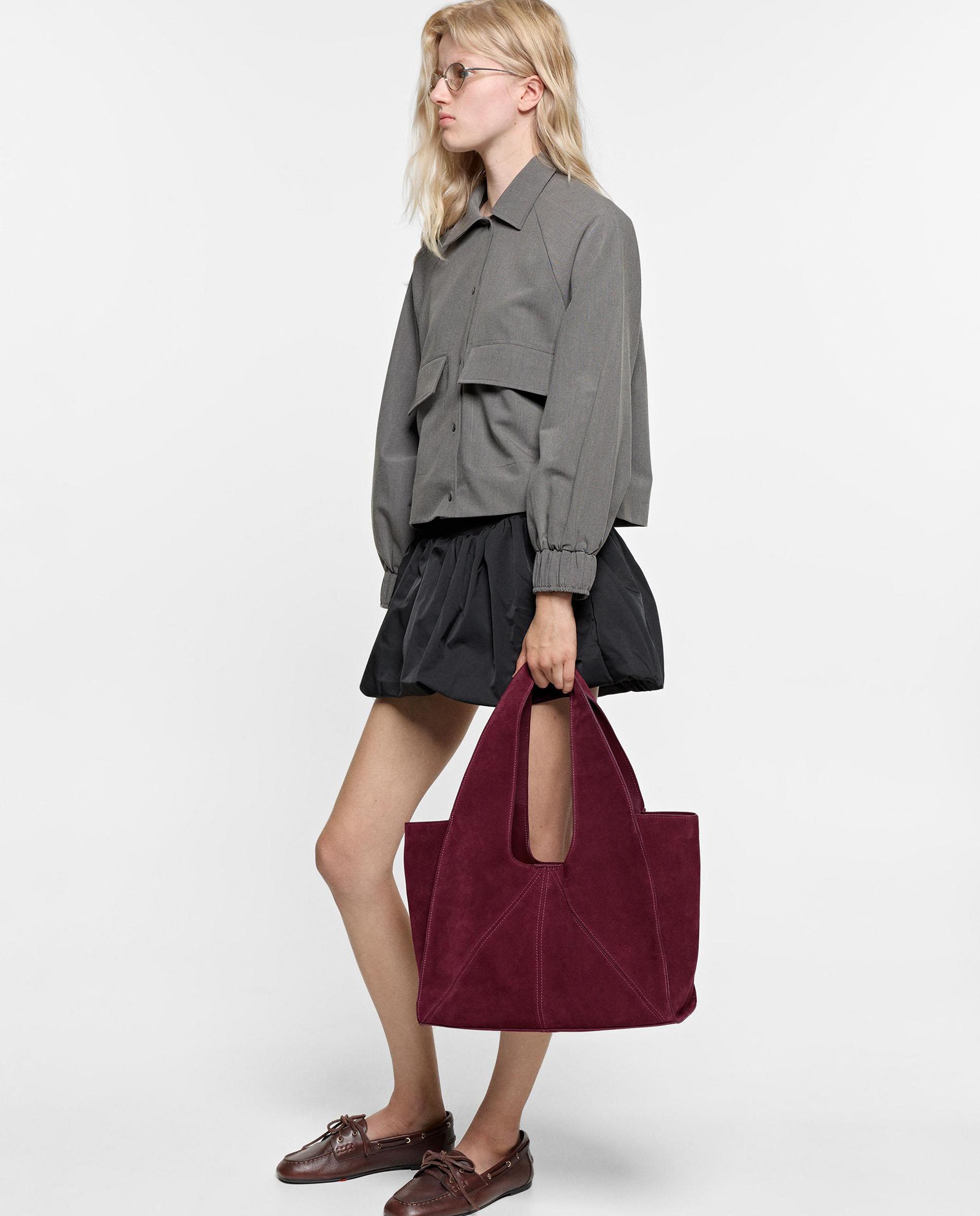 Shopper 100% piel asimétrico con cierre imantado en liso - Parfois - Granate Granate-2