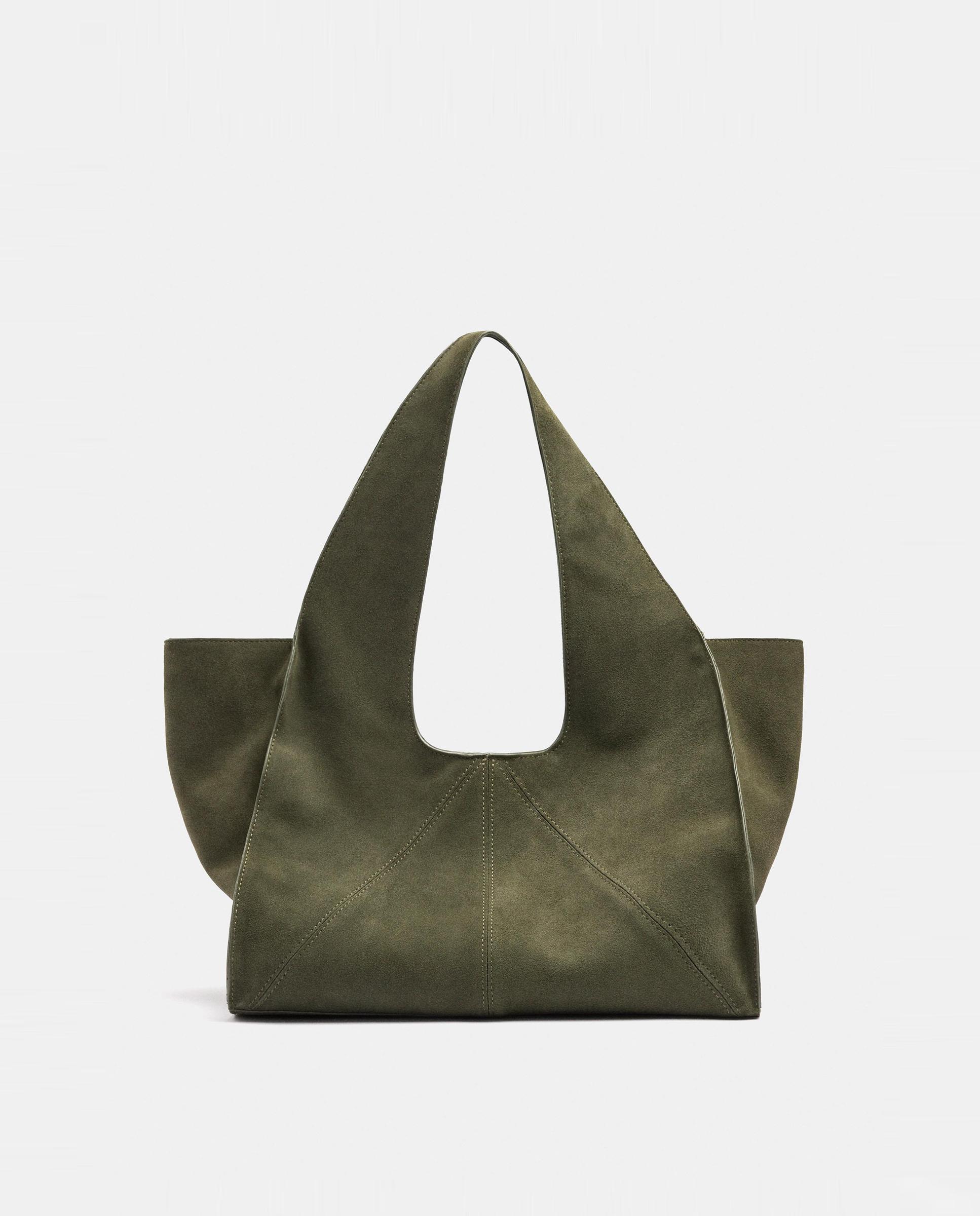 Shopper 100% piel asimétrico con cierre imantado en liso - Parfois - Kaki Kaki-1