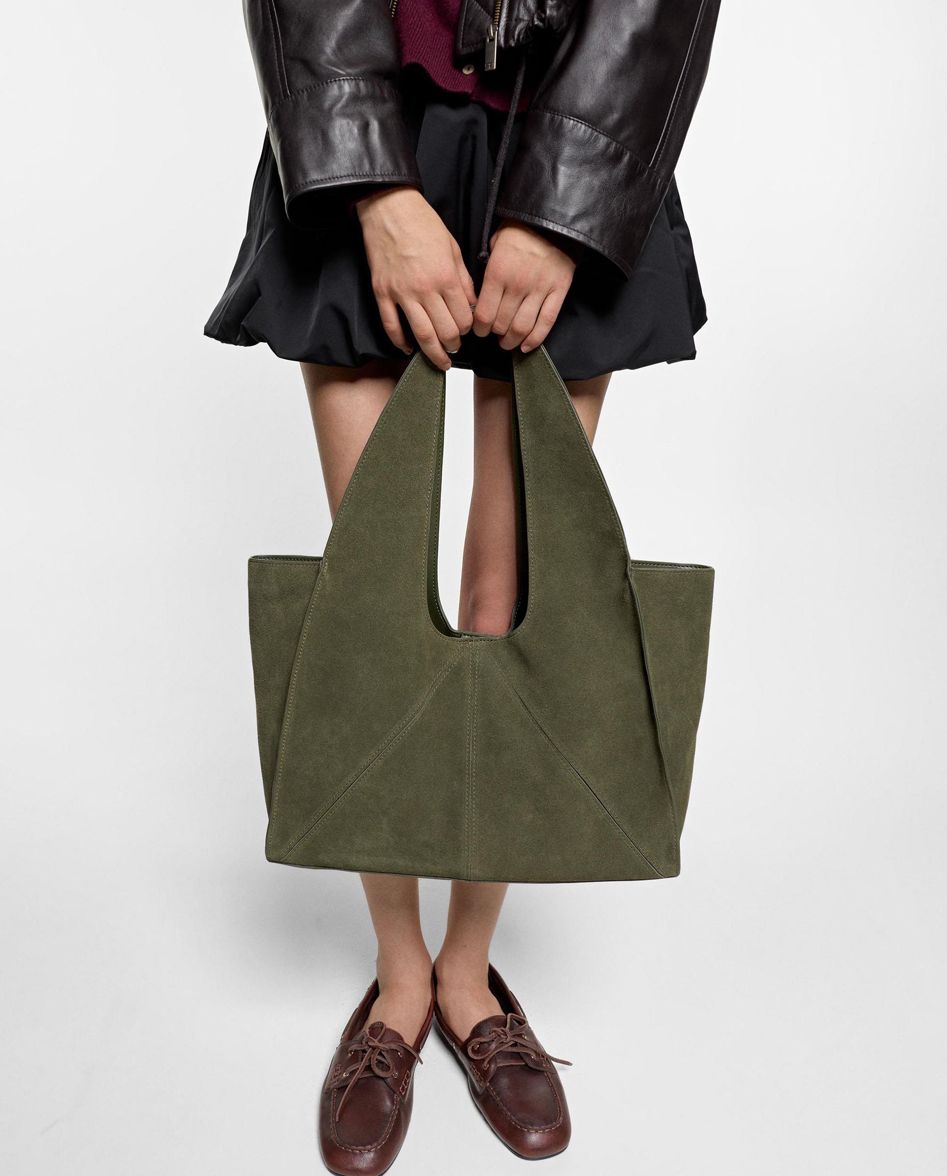 Shopper 100% piel asimétrico con cierre imantado en liso - Parfois - Kaki Kaki-2
