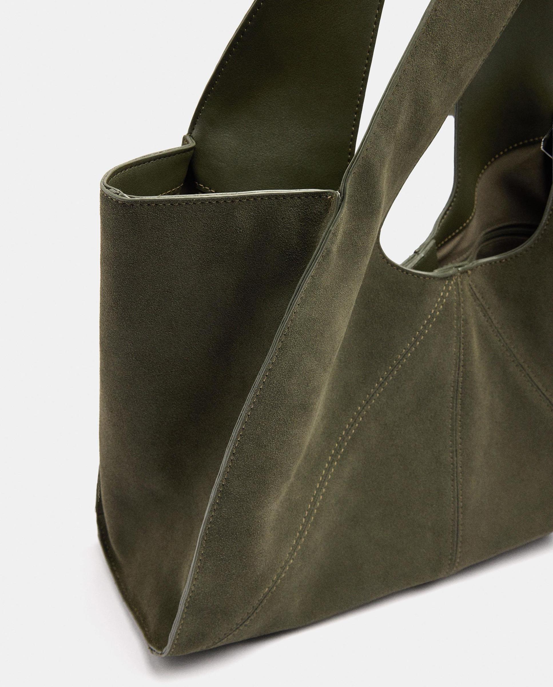 Shopper 100% piel asimétrico con cierre imantado en liso - Parfois - Kaki Kaki-3
