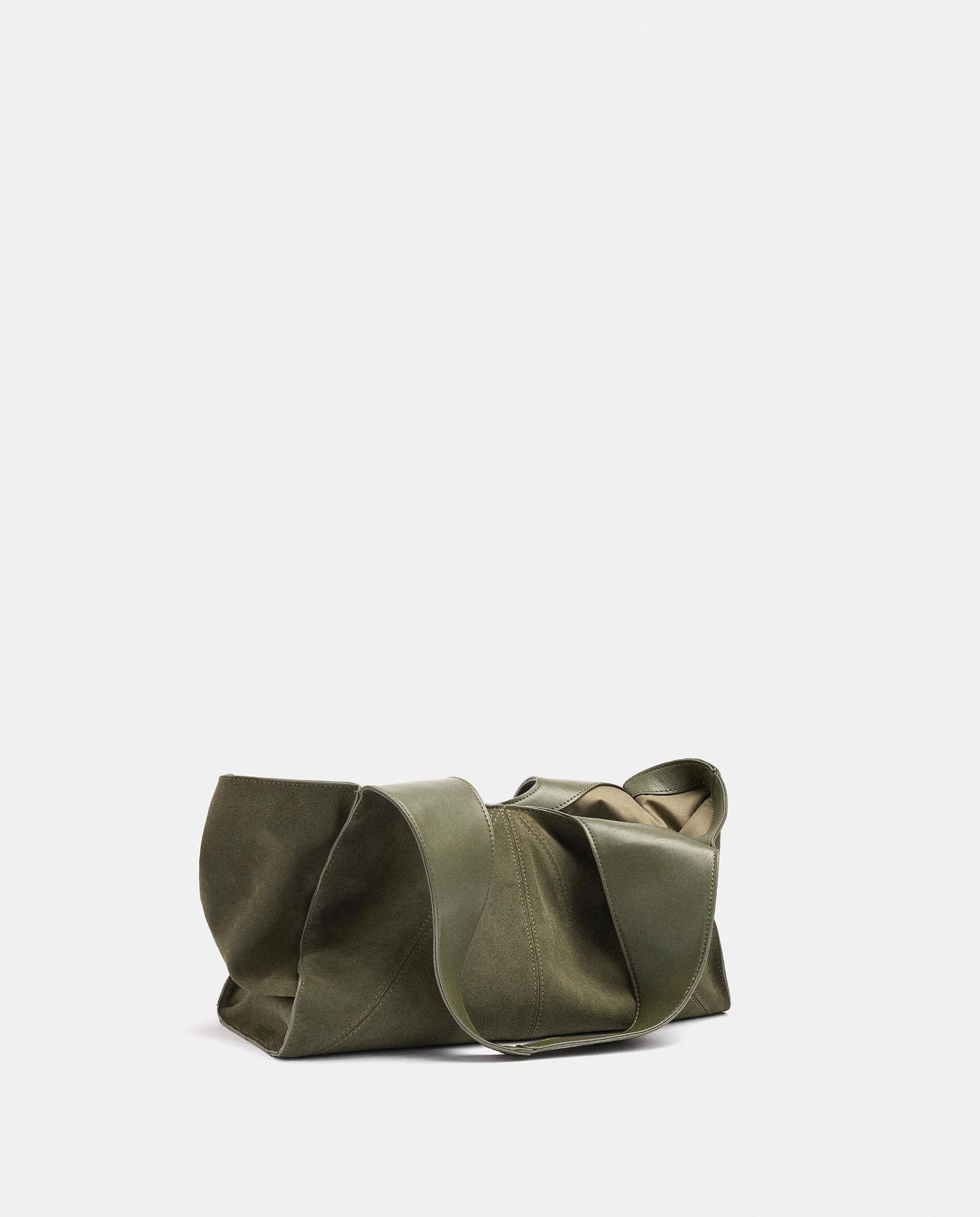 Shopper 100% piel asimétrico con cierre imantado en liso - Parfois - Kaki Kaki-4