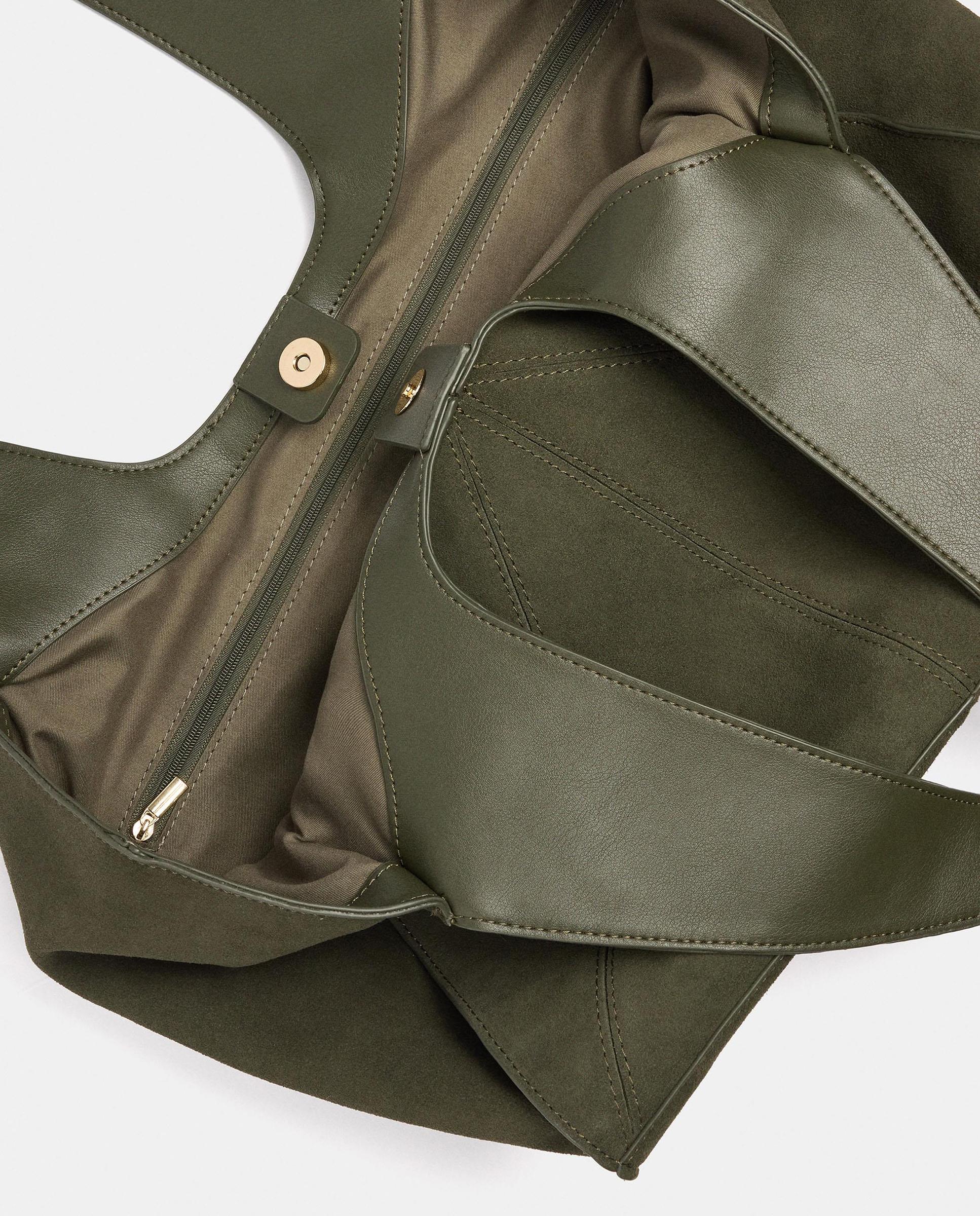 Shopper 100% piel asimétrico con cierre imantado en liso - Parfois - Kaki Kaki-5