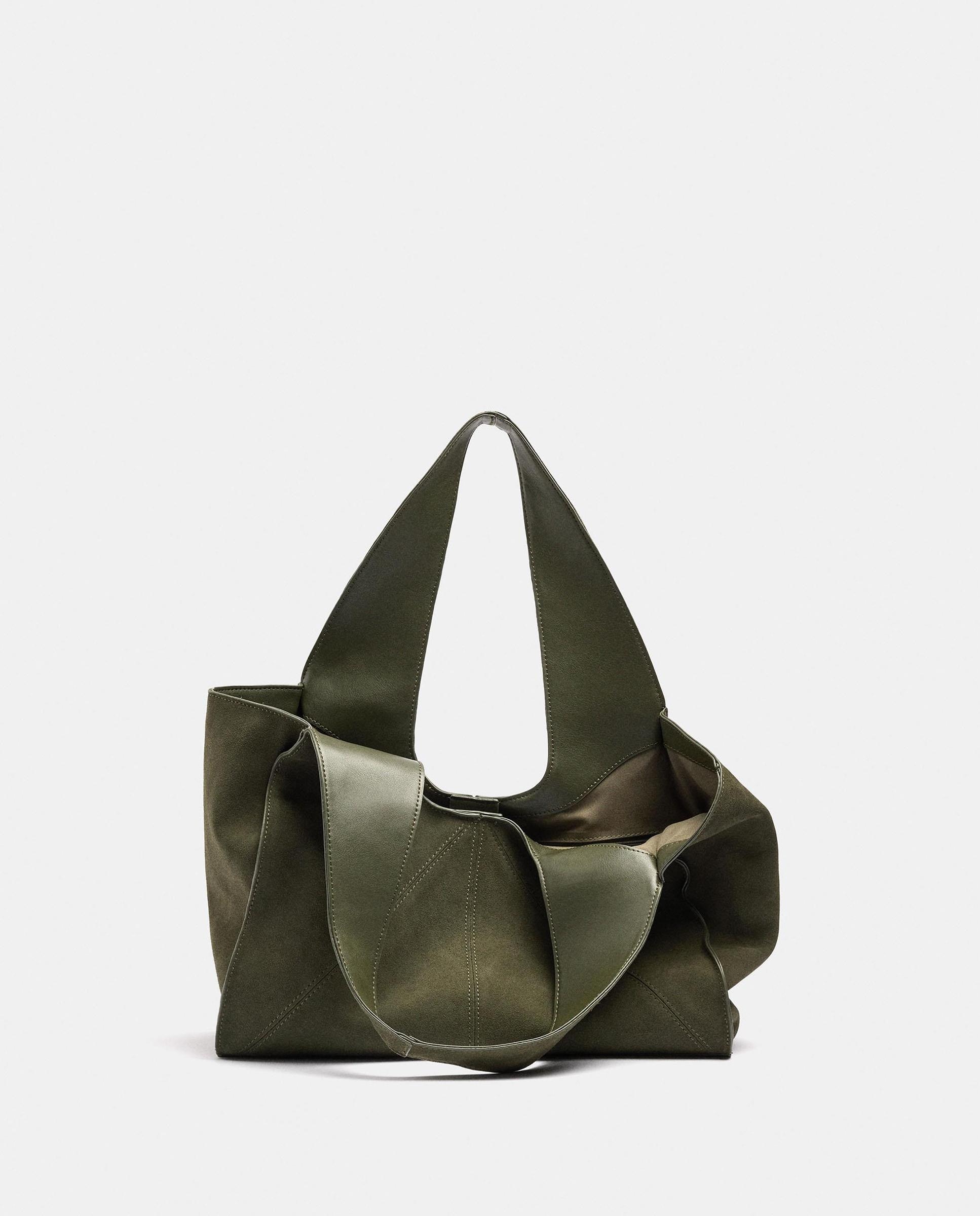 Shopper 100% piel asimétrico con cierre imantado en liso - Parfois - Kaki Kaki-6