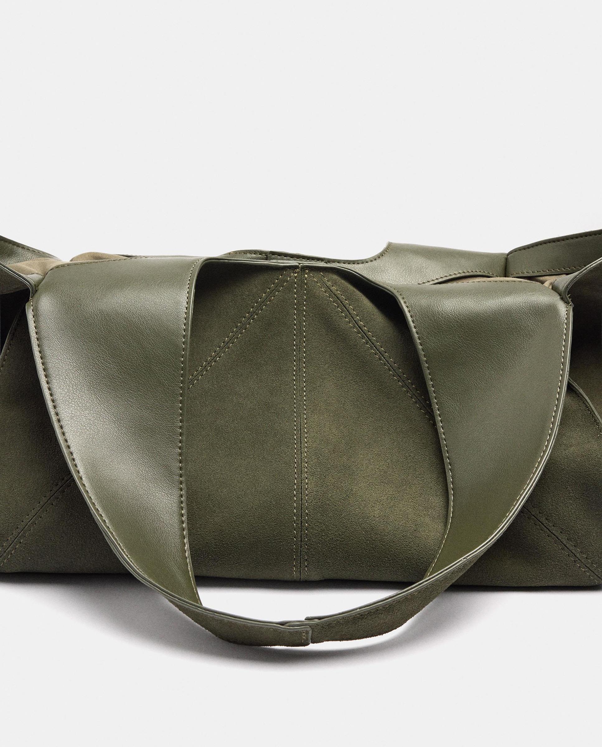 Shopper 100% piel asimétrico con cierre imantado en liso - Parfois - Kaki Kaki-7