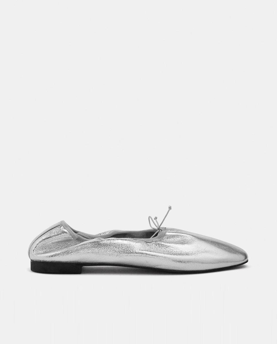 Bailarinas planas de mujer de piel con cordón decorativo - Parfois - Plata Plata-1