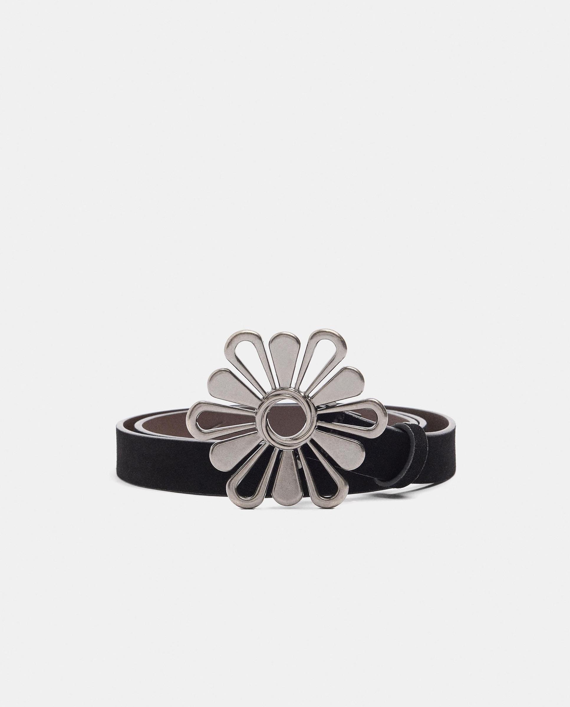 Cinturón con hebilla de mujer 100% piel y flor decorativa - Parfois - Negro Negro-1