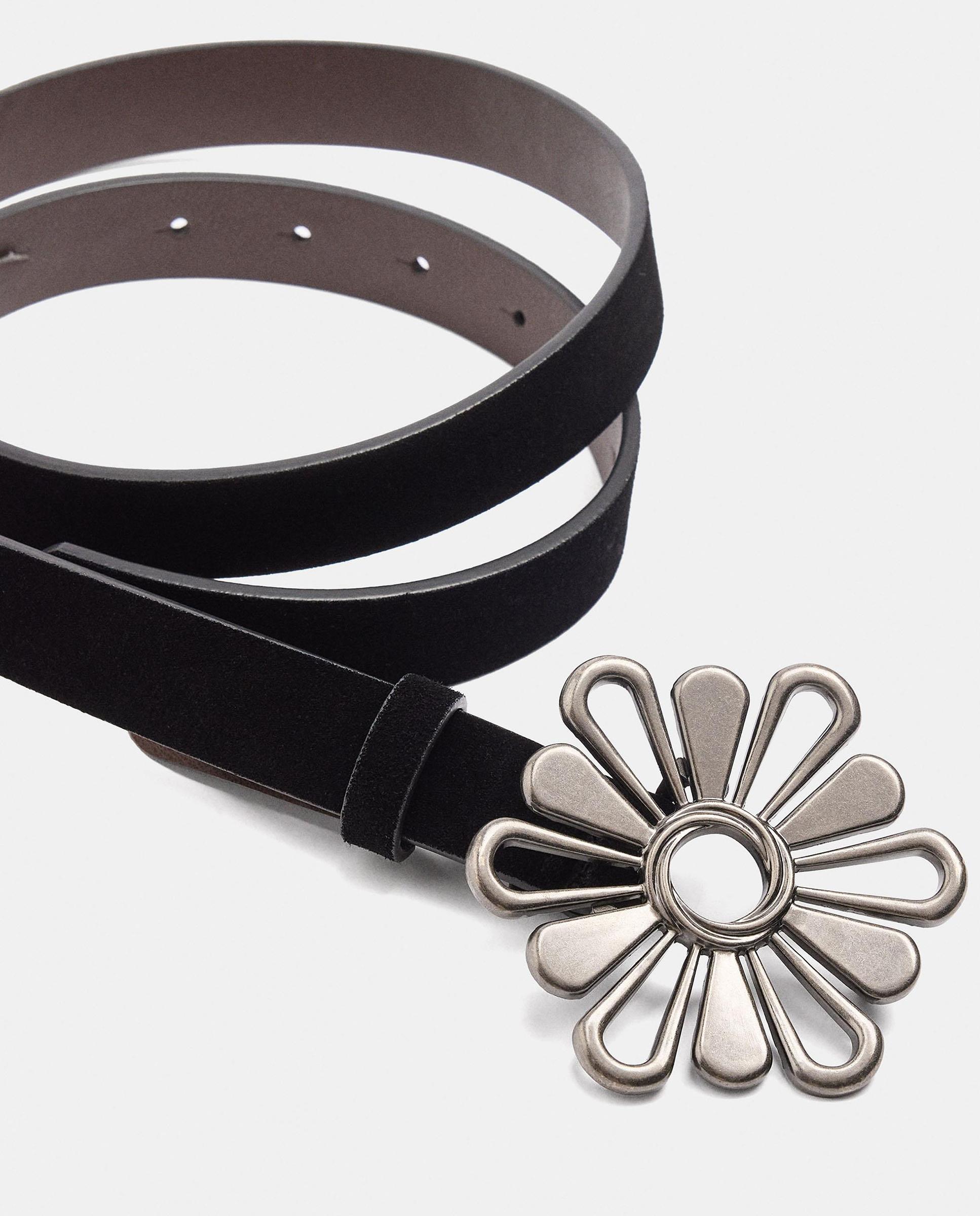 Cinturón con hebilla de mujer 100% piel y flor decorativa - Parfois - Negro Negro-3