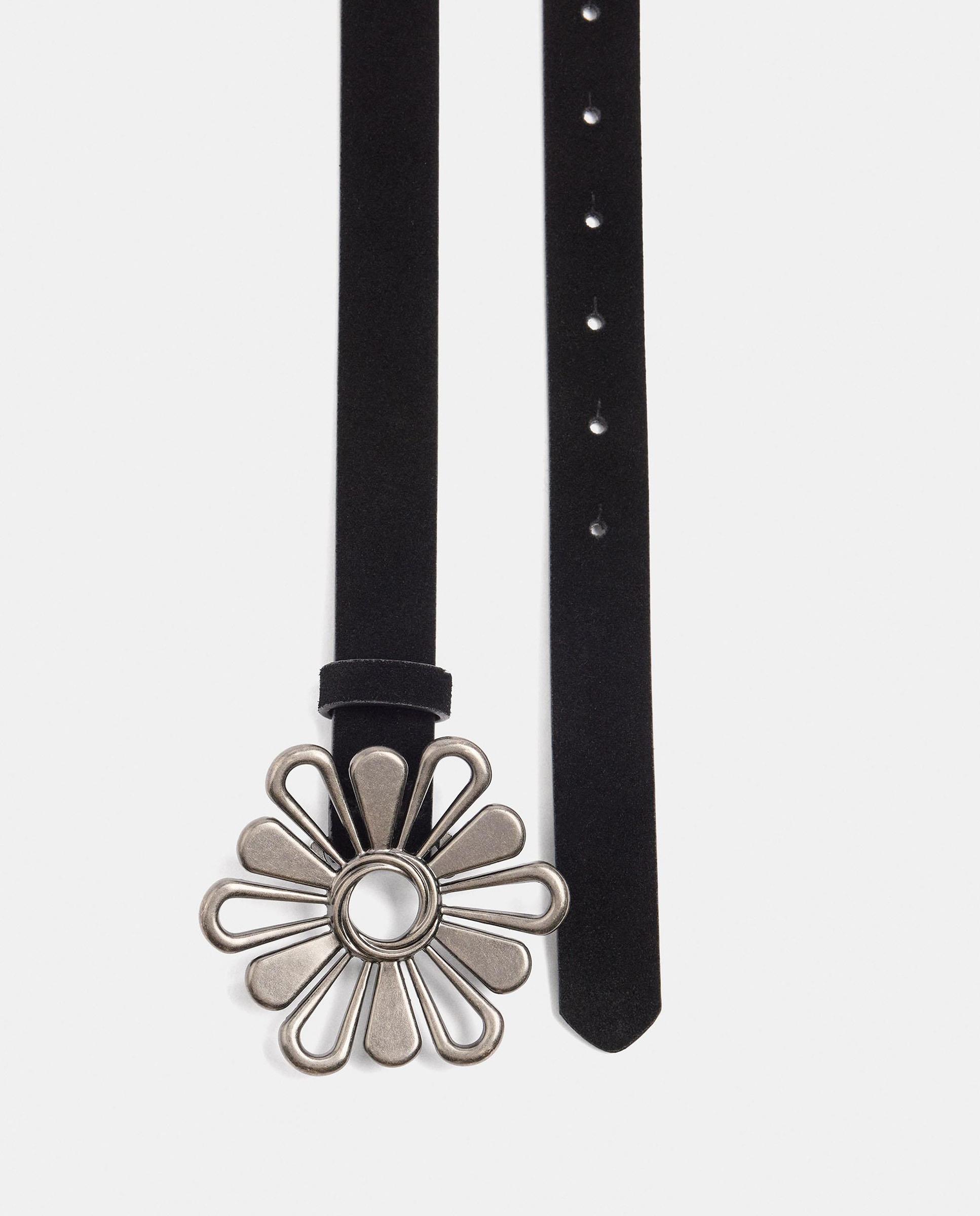 Cinturón con hebilla de mujer 100% piel y flor decorativa - Parfois - Negro Negro-2