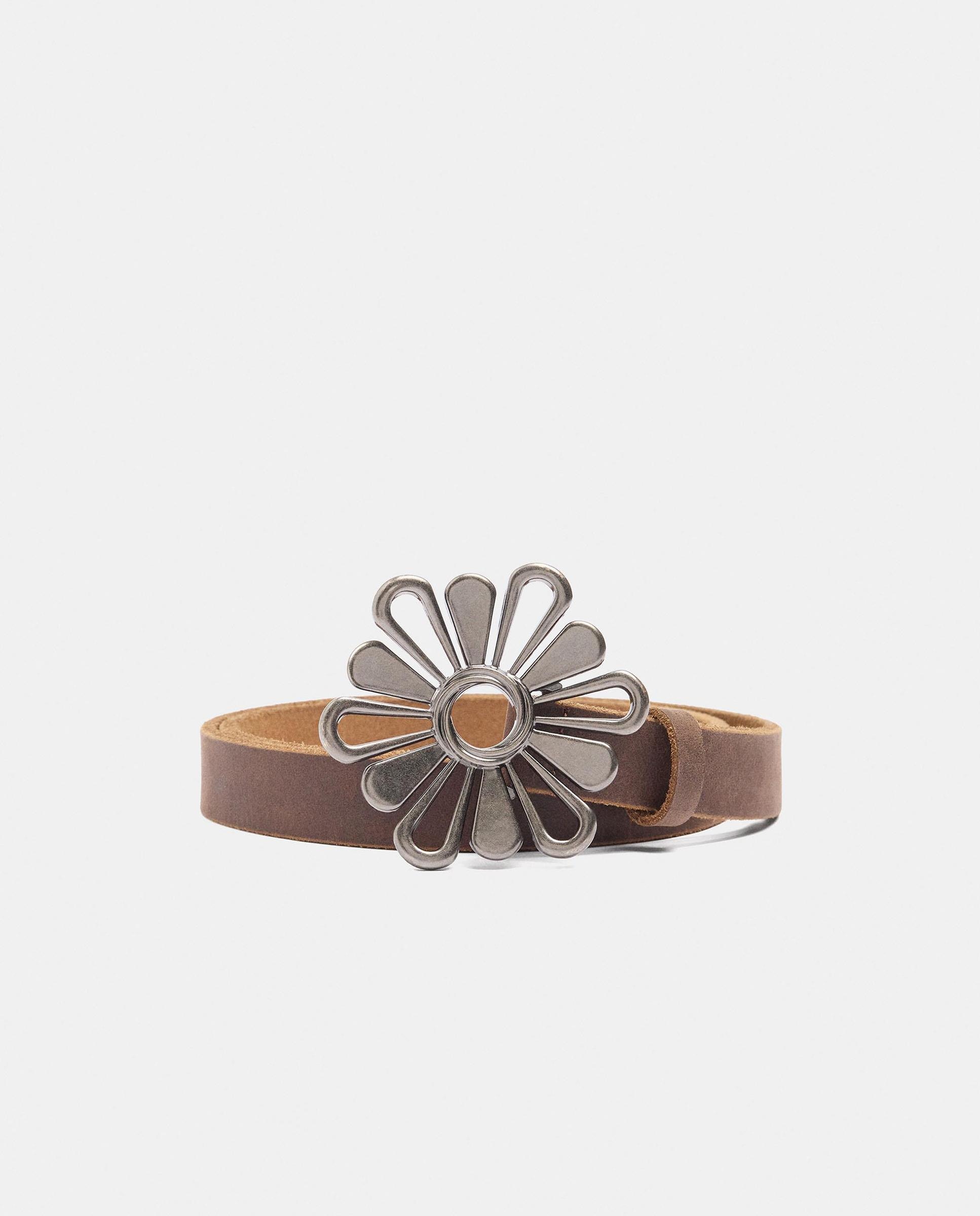 Cinturón con hebilla de mujer 100% piel y flor decorativa - Parfois - Camel Camel-1