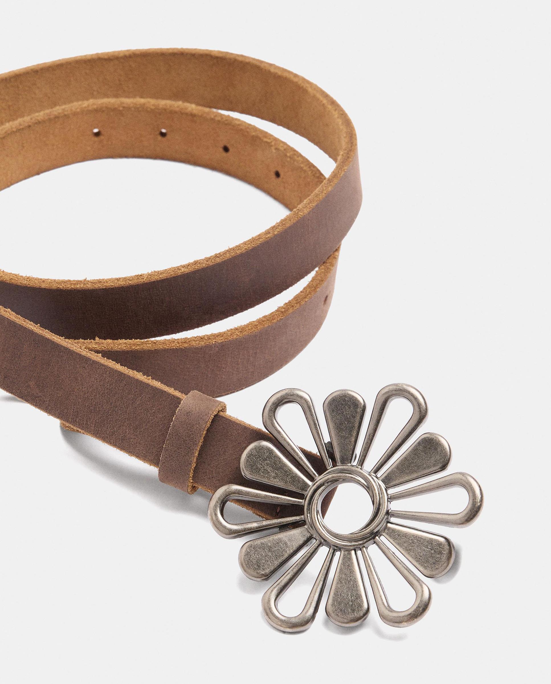 Cinturón con hebilla de mujer 100% piel y flor decorativa - Parfois - Camel Camel-3