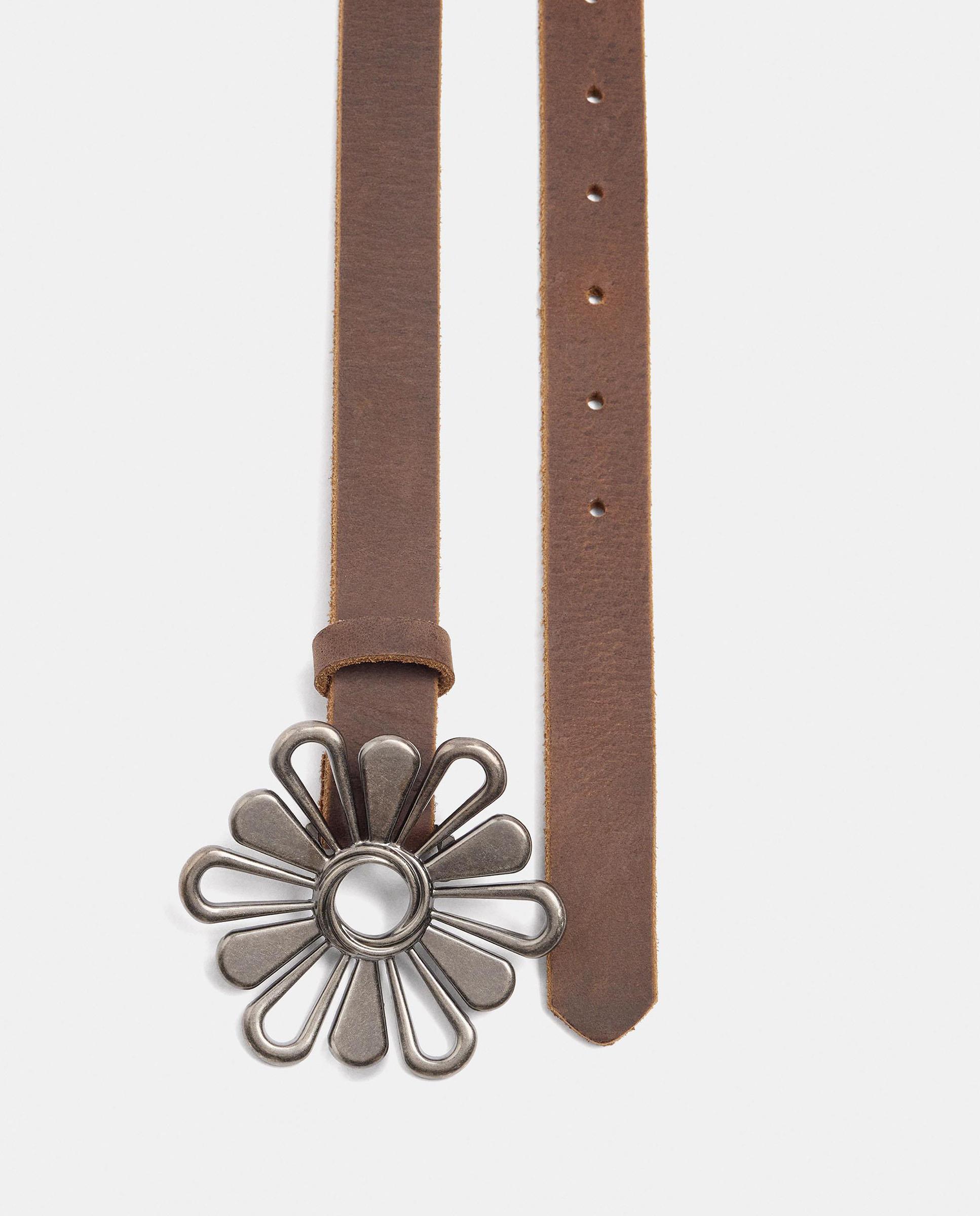 Cinturón con hebilla de mujer 100% piel y flor decorativa - Parfois - Camel Camel-2
