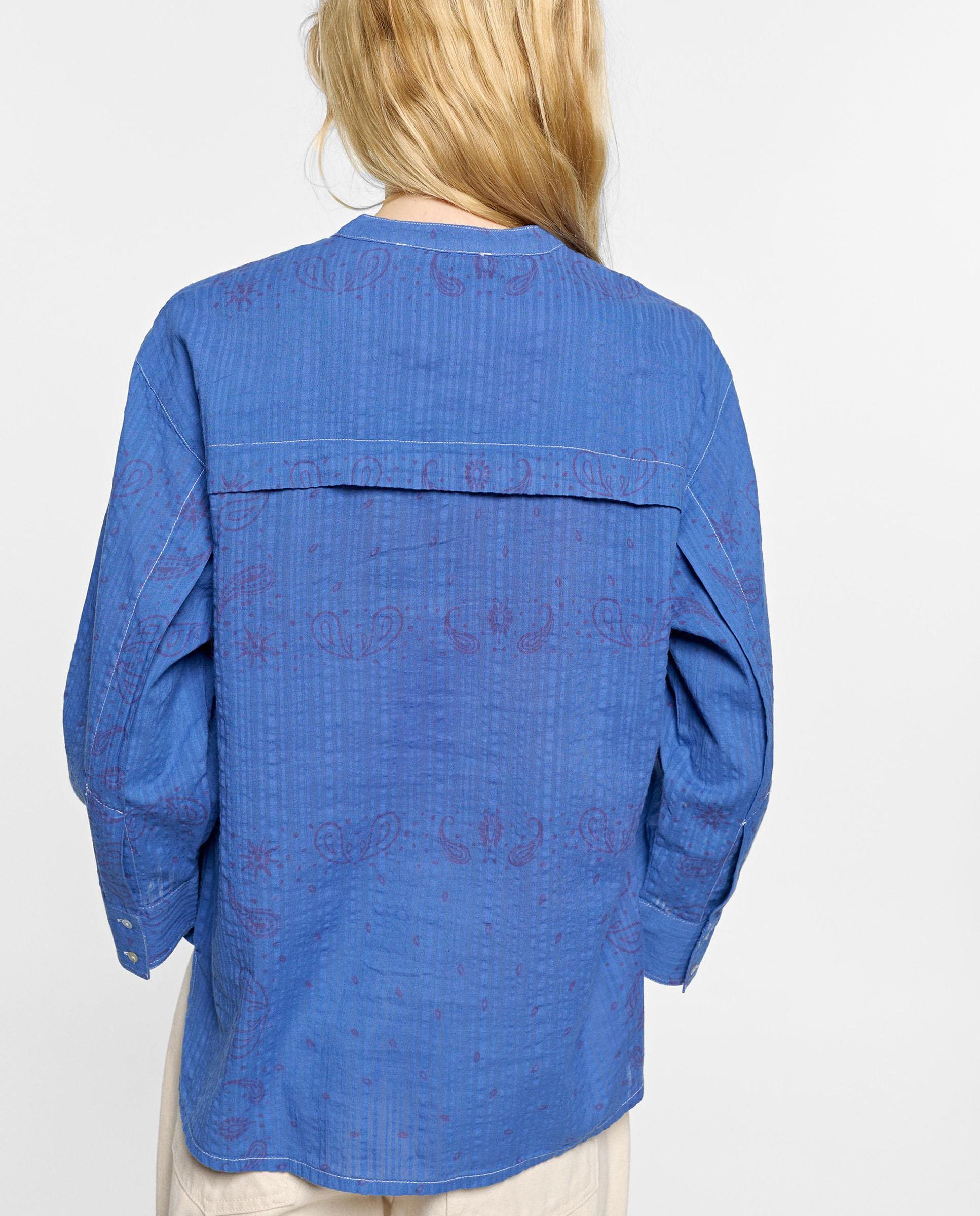 Camisa de mujer 100% algodón de manga larga con microestampado - Parfois - Azul Azul-4