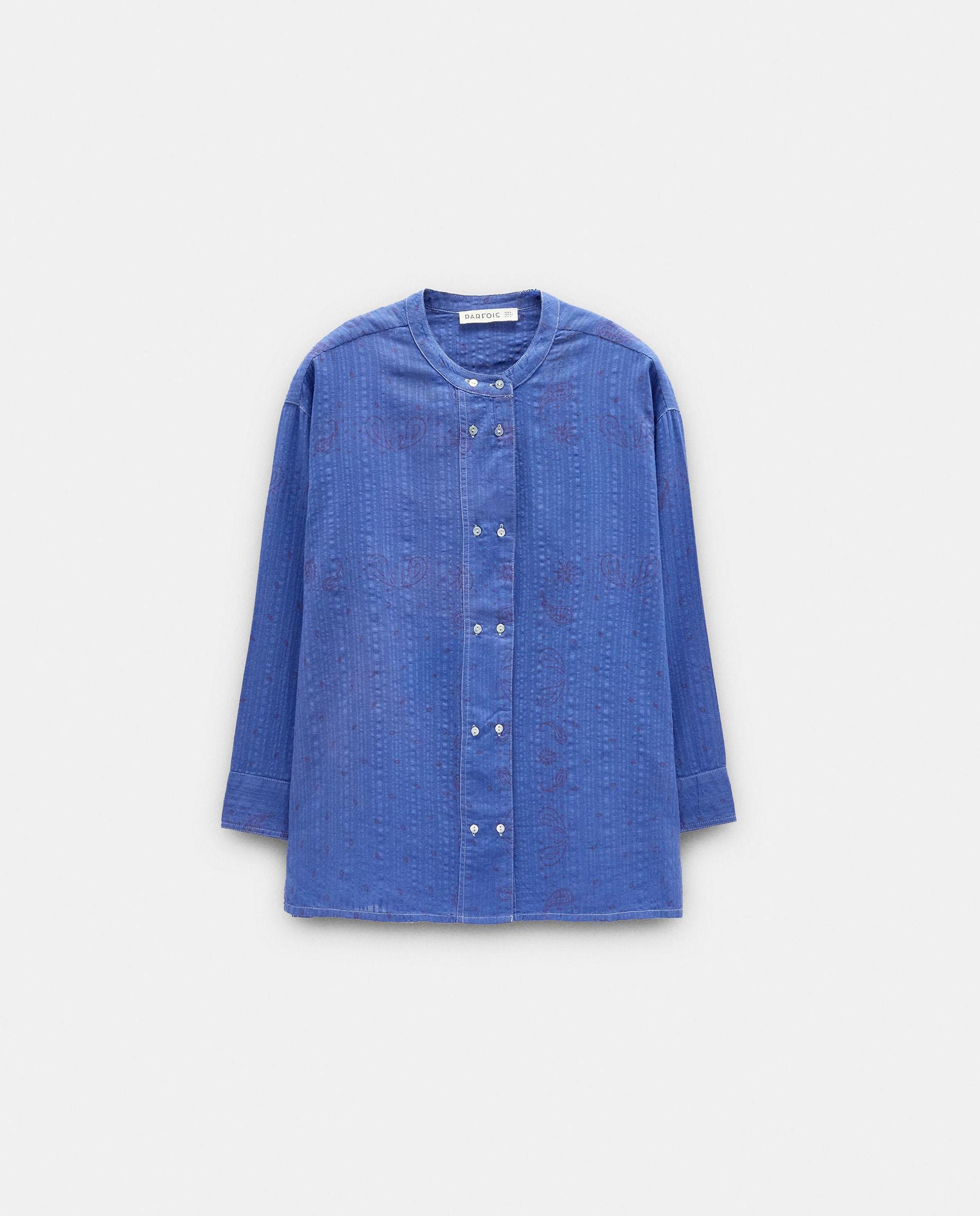 Camisa de mujer 100% algodón de manga larga con microestampado - Parfois - Azul Azul-6