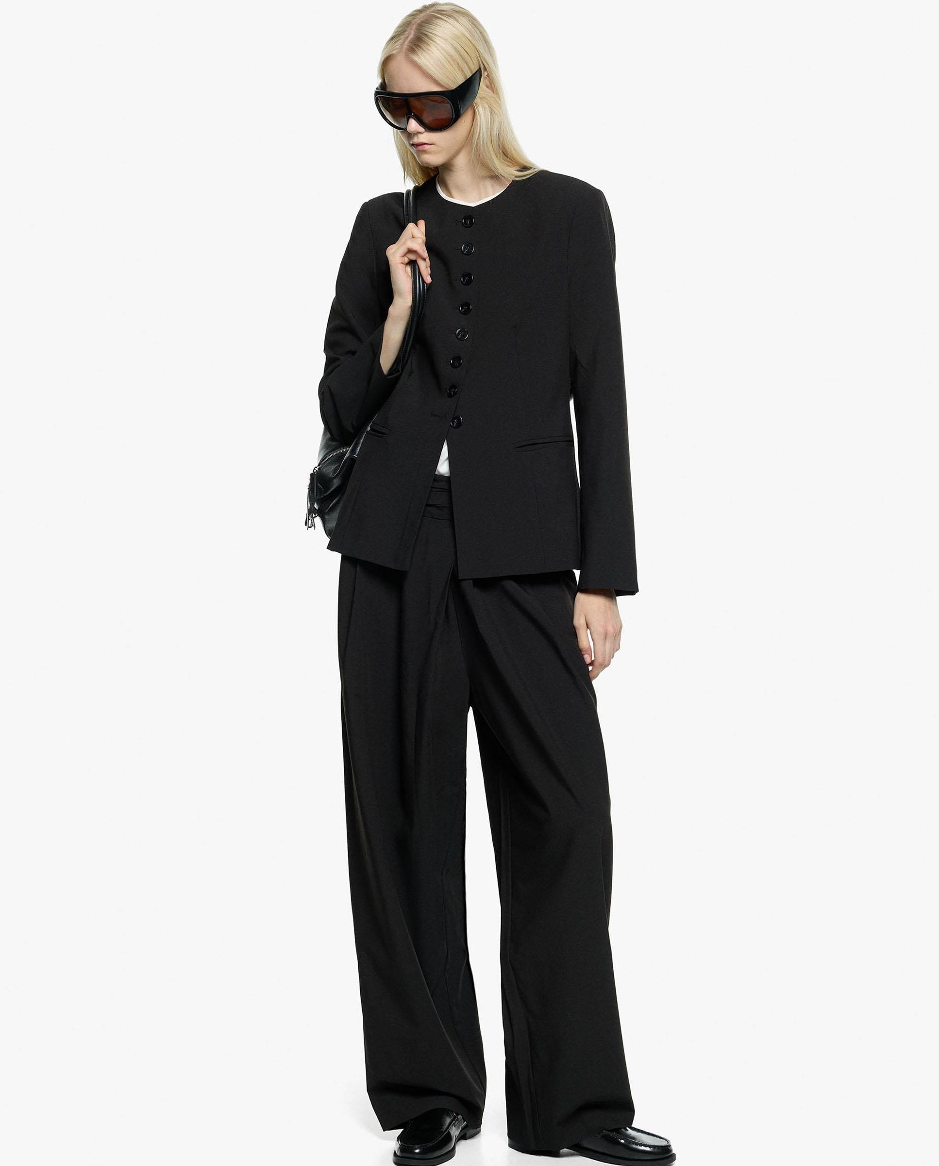 Blazer de mujer de corte recto sin solapas en liso - Parfois - Negro Negro-2