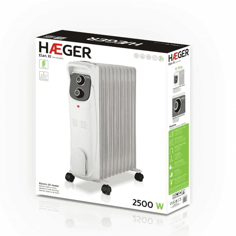 Imagen 4 de Calefactor Radiador Eléctrico de Aceite Haeger ELAN XI 2500W 11 elementos - Blanco Blanco
