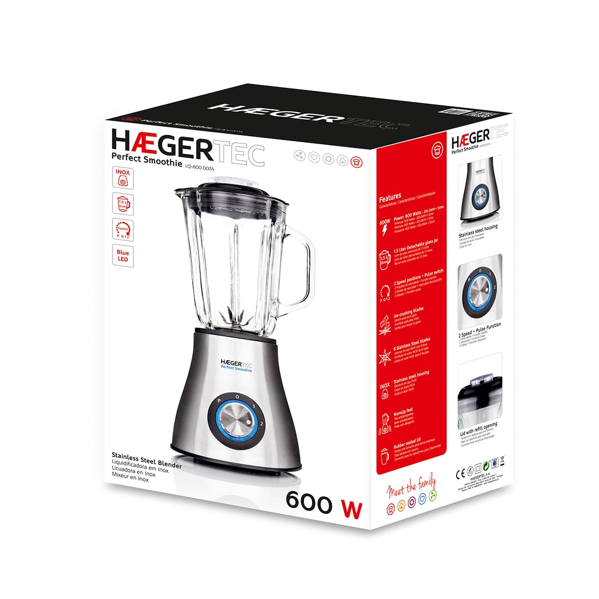 Batidora de Vaso Haeger Perfect Smoothie 600W 1,5 Litros - Gris Gris-4