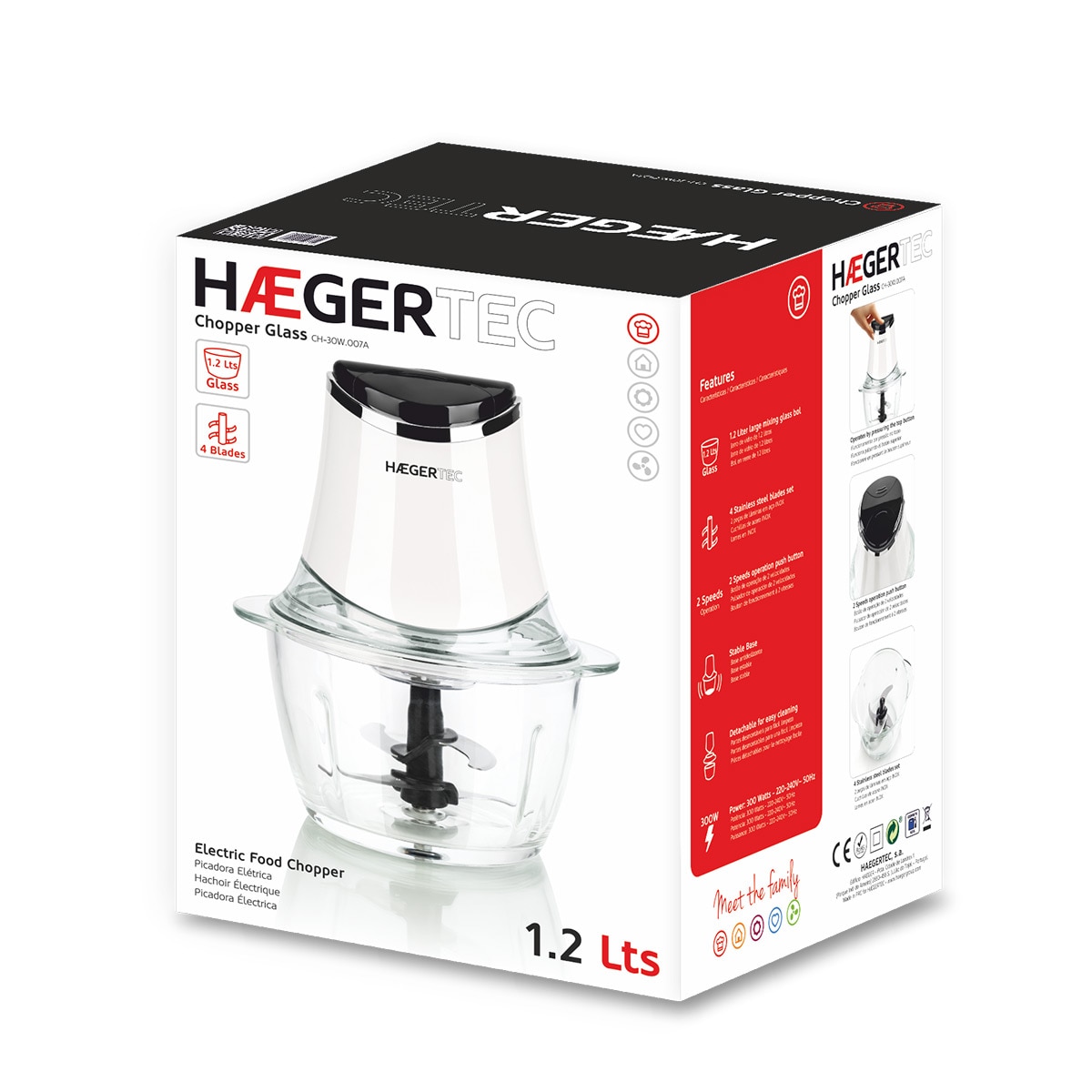 Picadora Haeger Chopper Glass 300W - Blanco Blanco-3