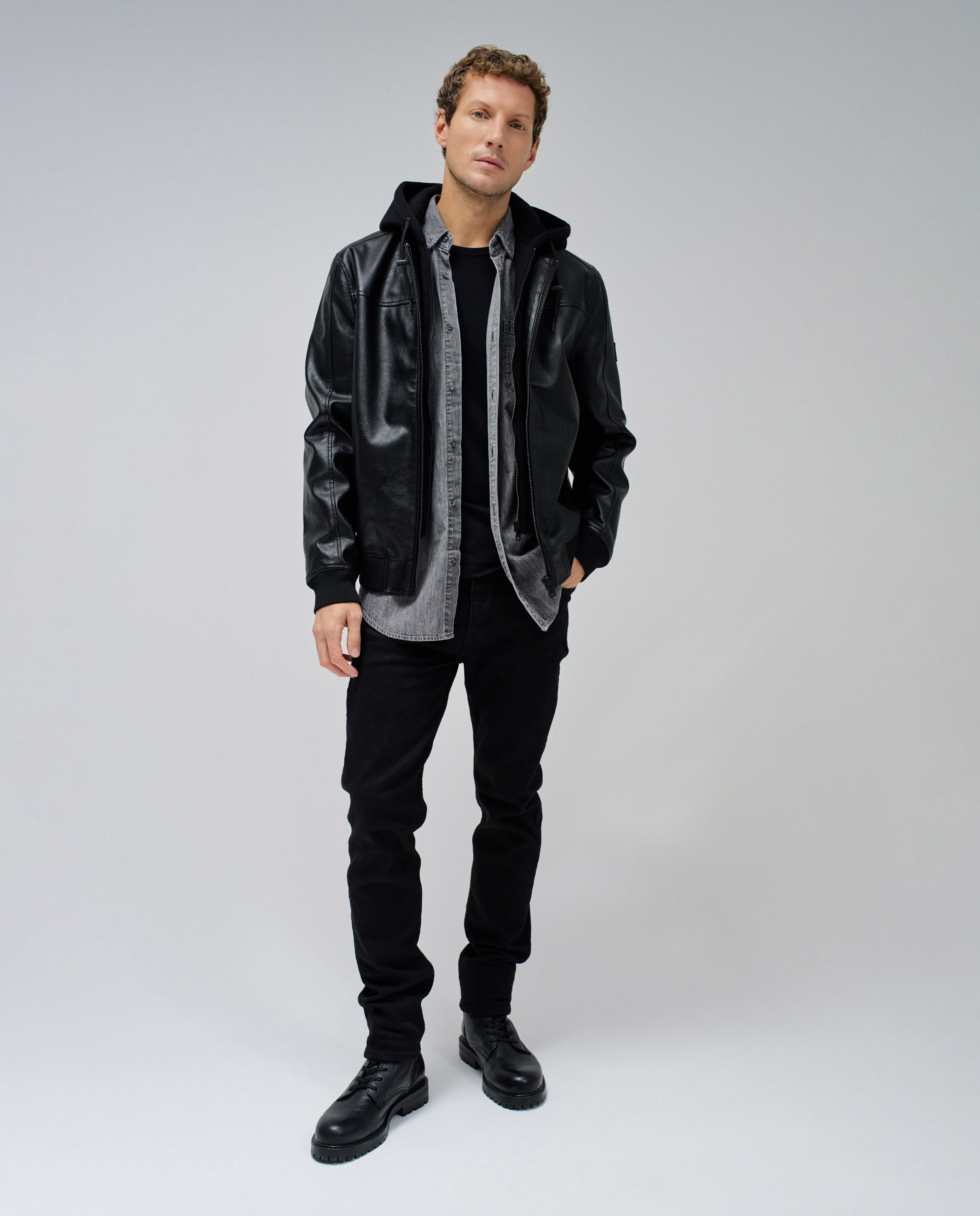 Cazadora bomber efecto piel de hombre - Salsa Jeans - Negro Negro-5