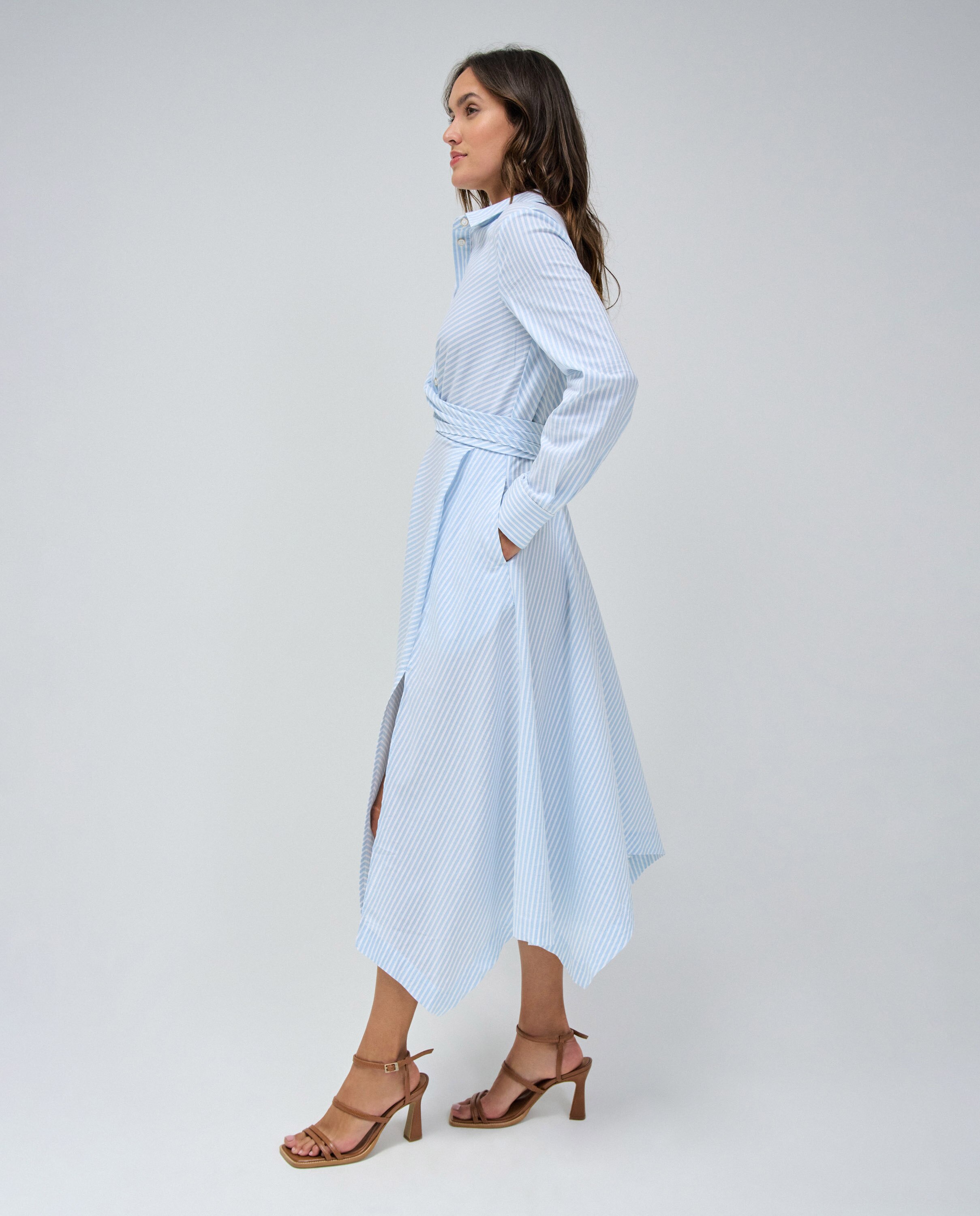 Vestido midi asimétrico de rayas - Salsa Jeans - Azul claro Azul claro-2