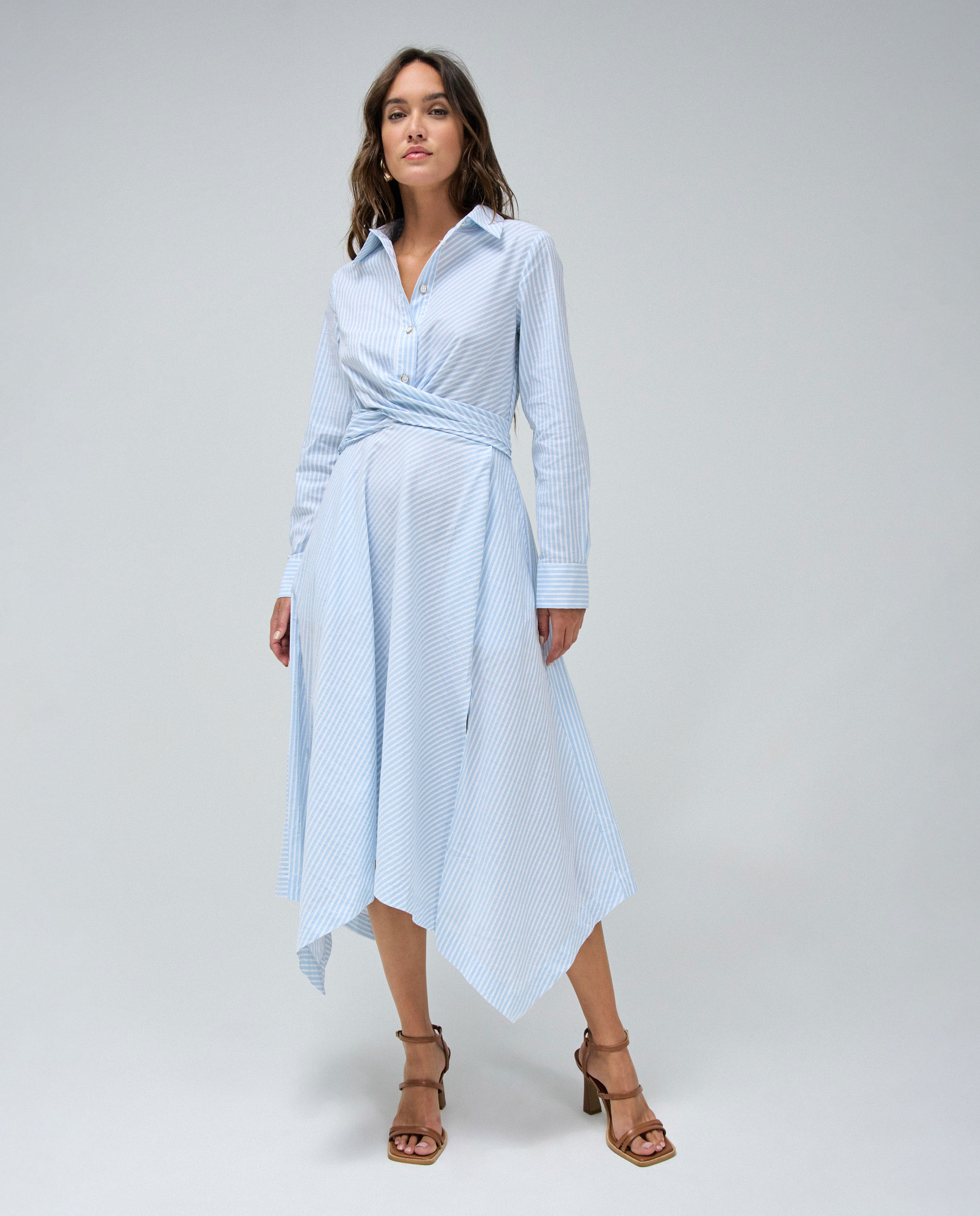 Vestido midi asimétrico de rayas - Salsa Jeans - Azul claro Azul claro-5