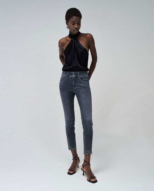 Imagen 0 de Vaquero pitillo de mujer Secret push in cropped skinny de tiro medio