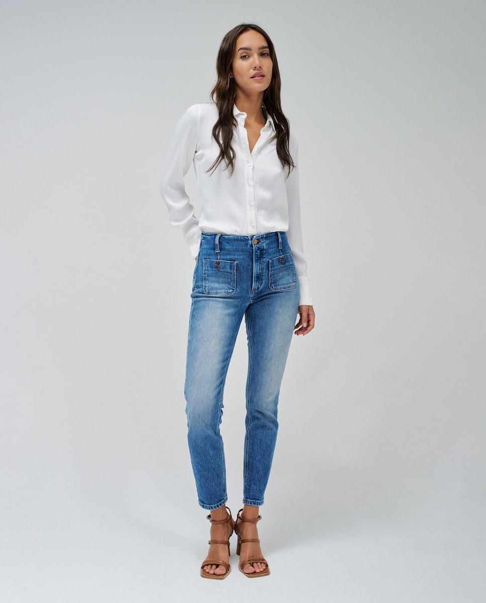 Vaquero pitillo de mujer Destiny push up cropped skinny de tiro