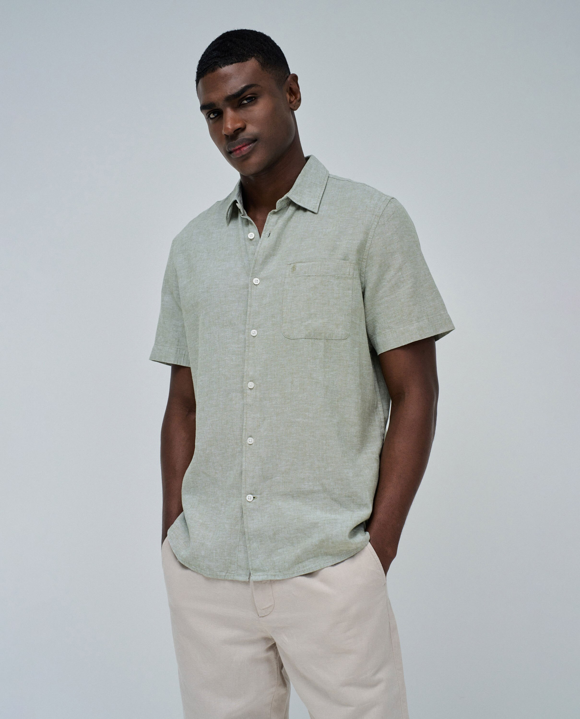 Camisa de hombre de lino - Salsa Jeans - Gris verdoso Gris verdoso-1