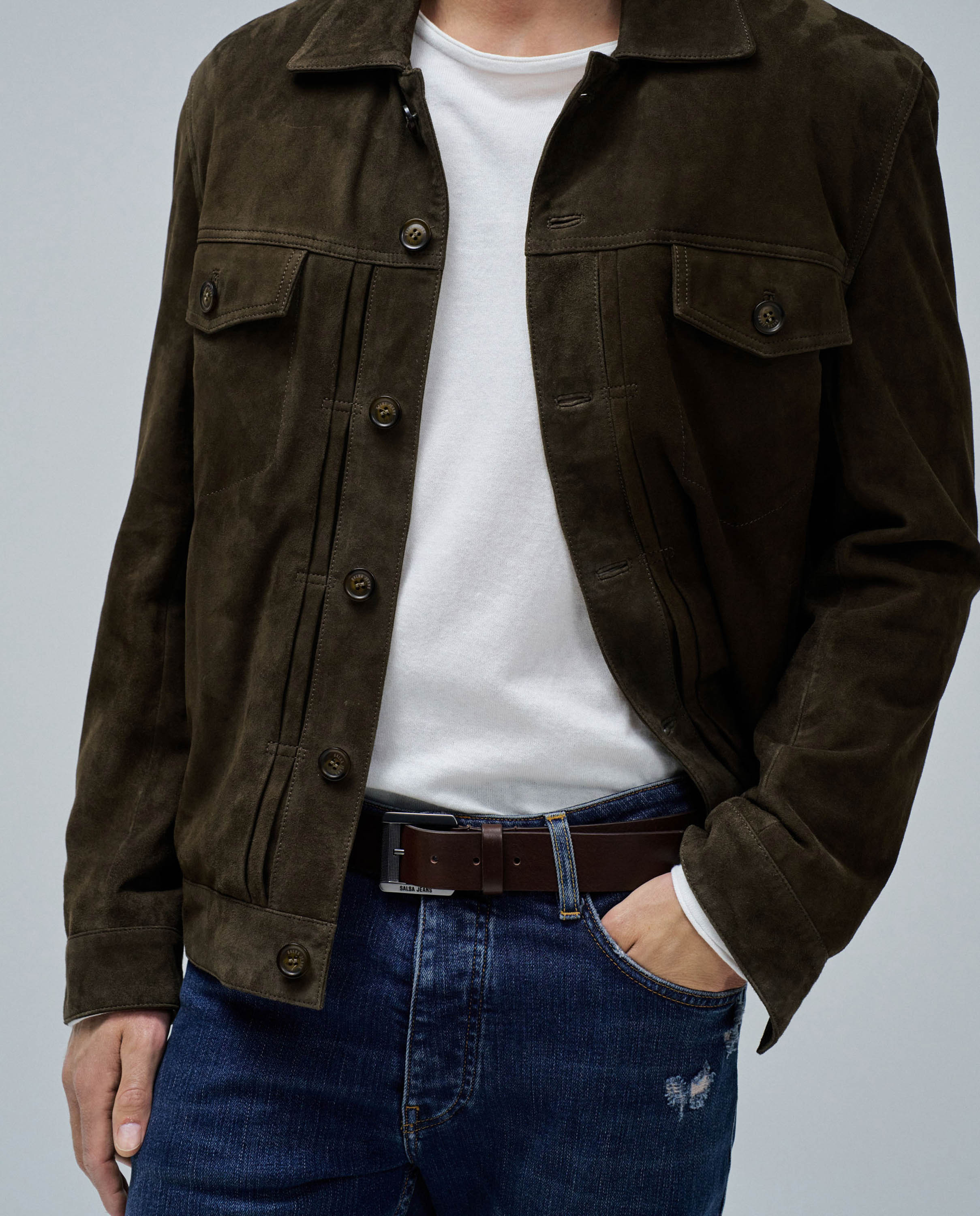 Cinturón de hombre de cuero - Salsa Jeans - Marrón oscuro Marrón oscuro-2