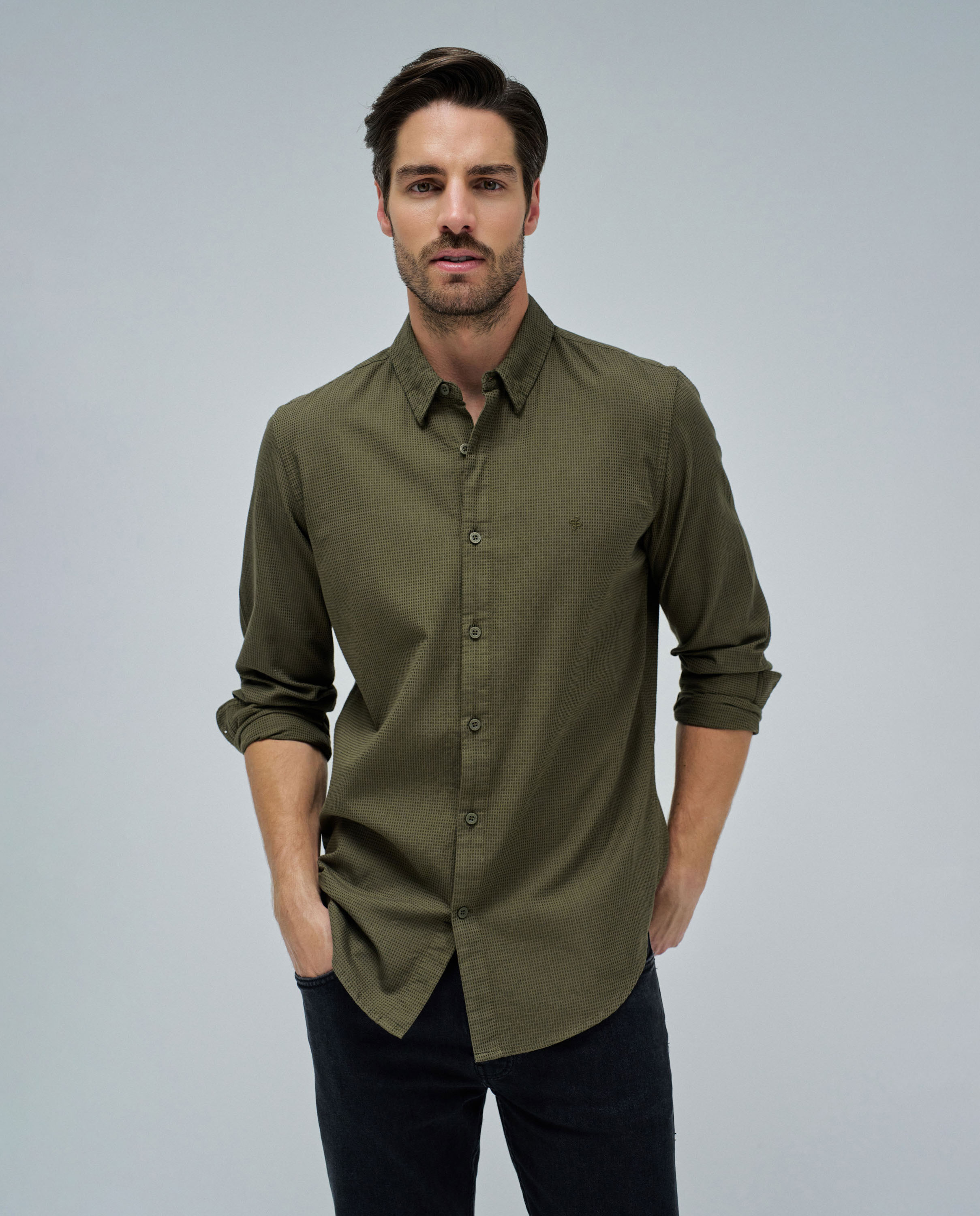 Camisa de hombre texturada - Salsa Jeans - Verde militar Verde militar-1
