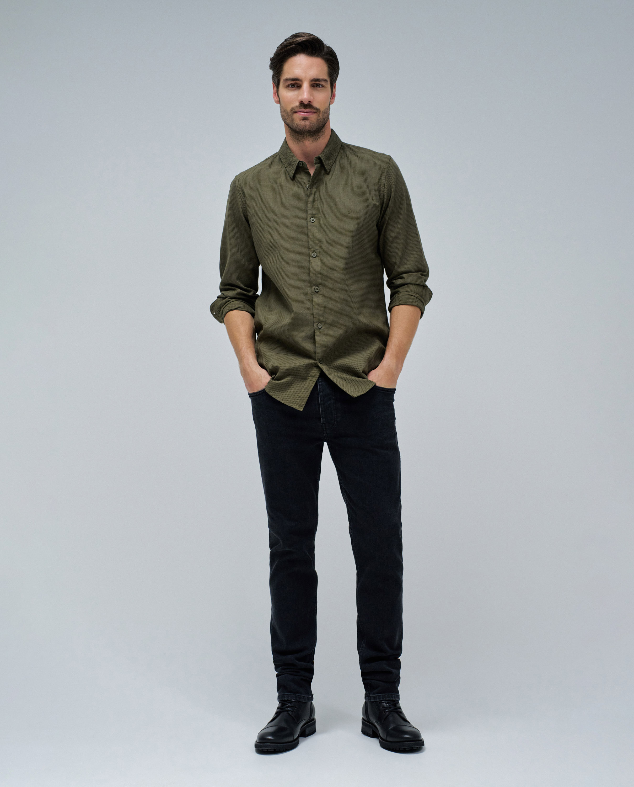 Camisa de hombre texturada - Salsa Jeans - Verde militar Verde militar-5