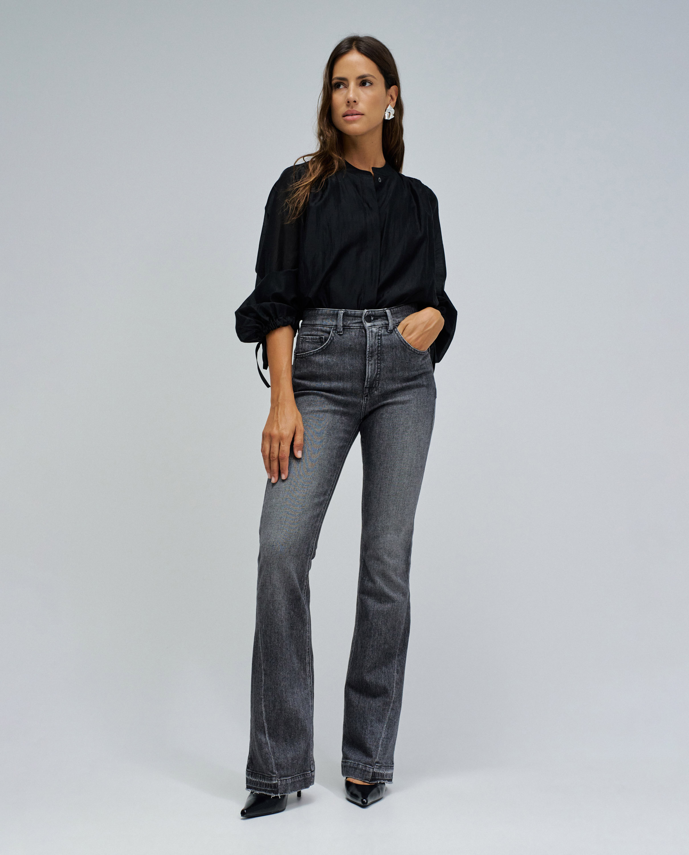 Vaqueros de mujer faith push in flare - Salsa Jeans - Gris Gris-1
