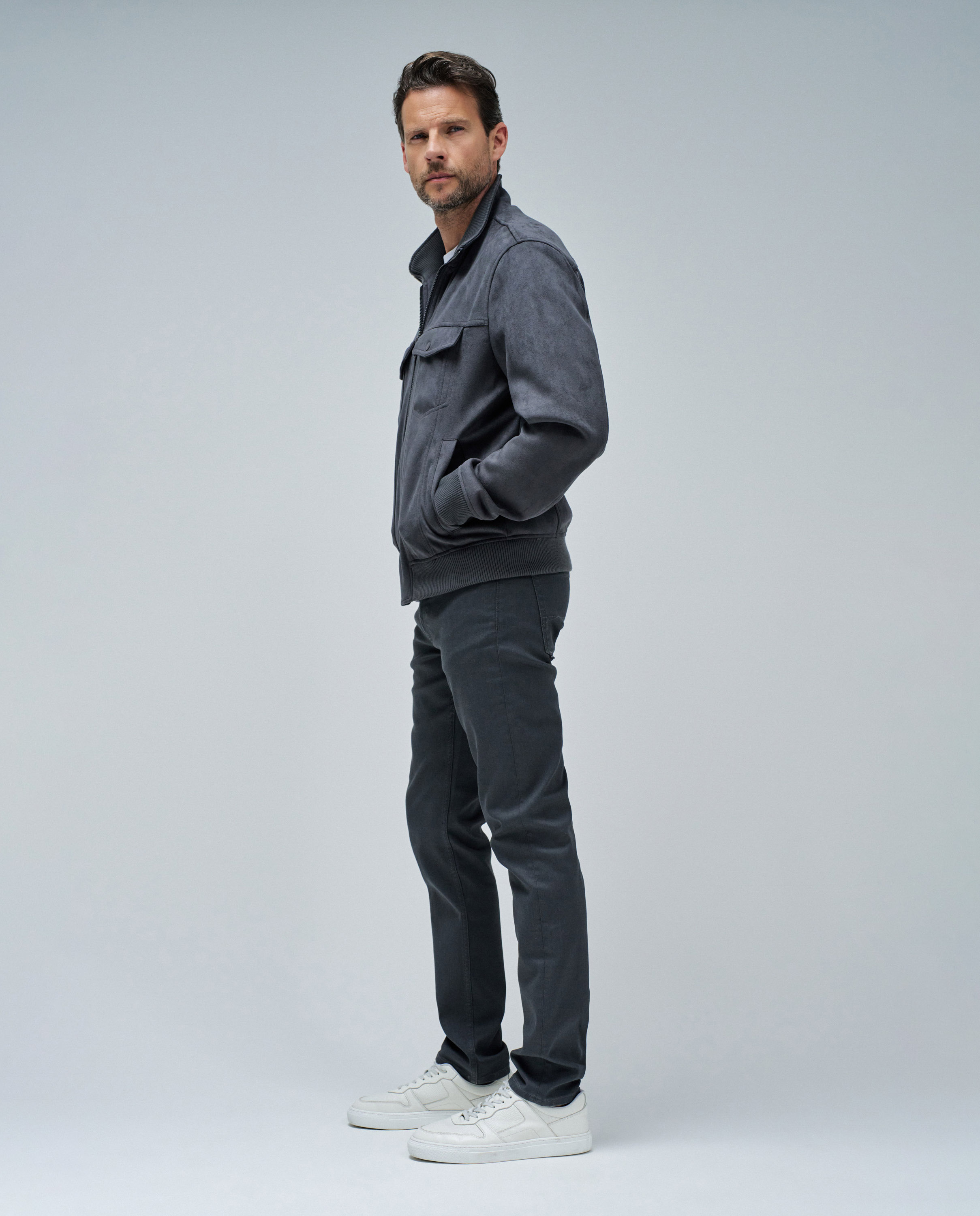 Chaqueta de hombre bomber de ante - Gris Gris-2