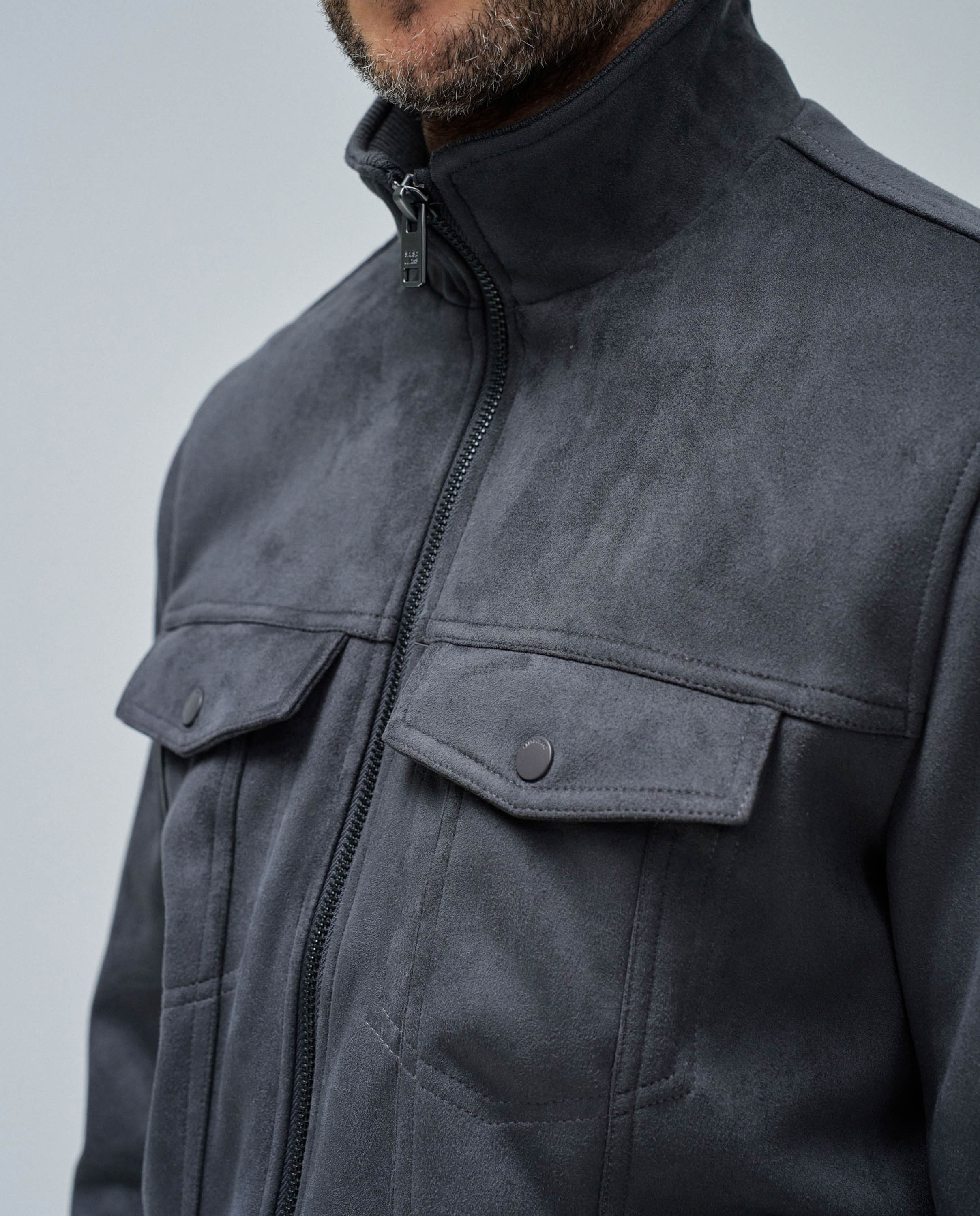 Chaqueta de hombre bomber de ante - Gris Gris-4