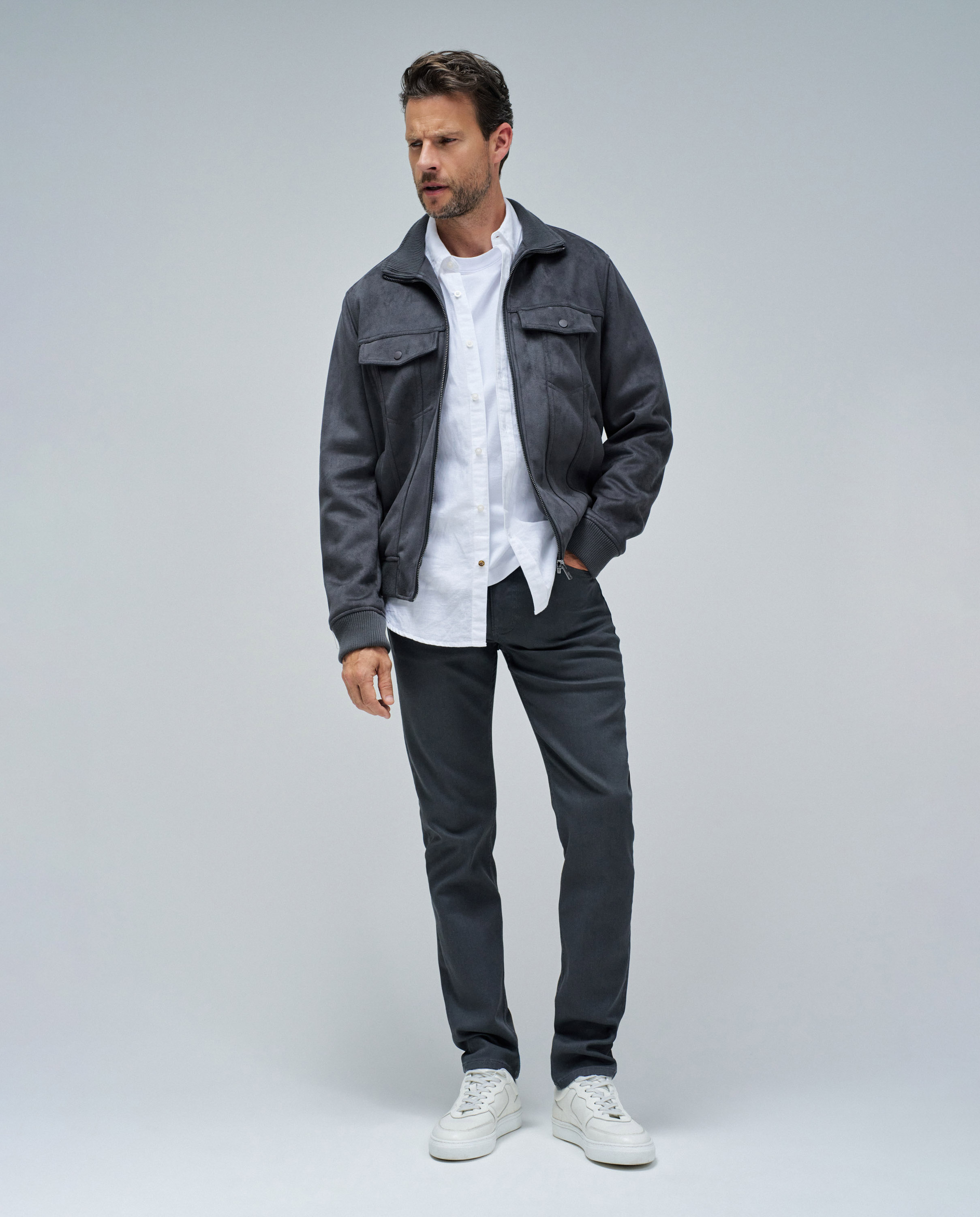Chaqueta de hombre bomber de ante - Gris Gris-5