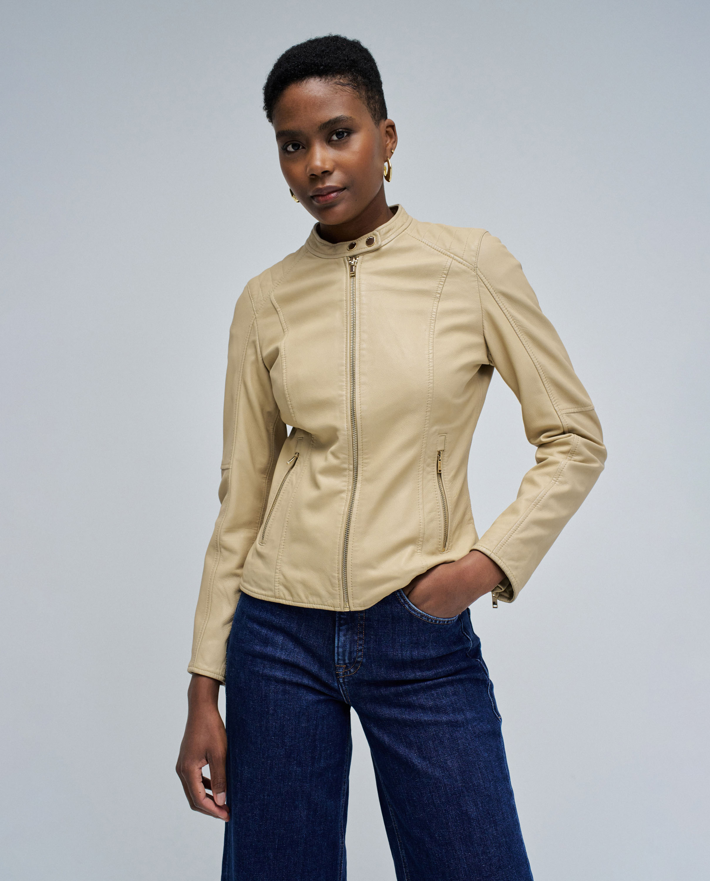 Chaqueta de mujer en piel - Salsa Jeans - Beige Beige-1