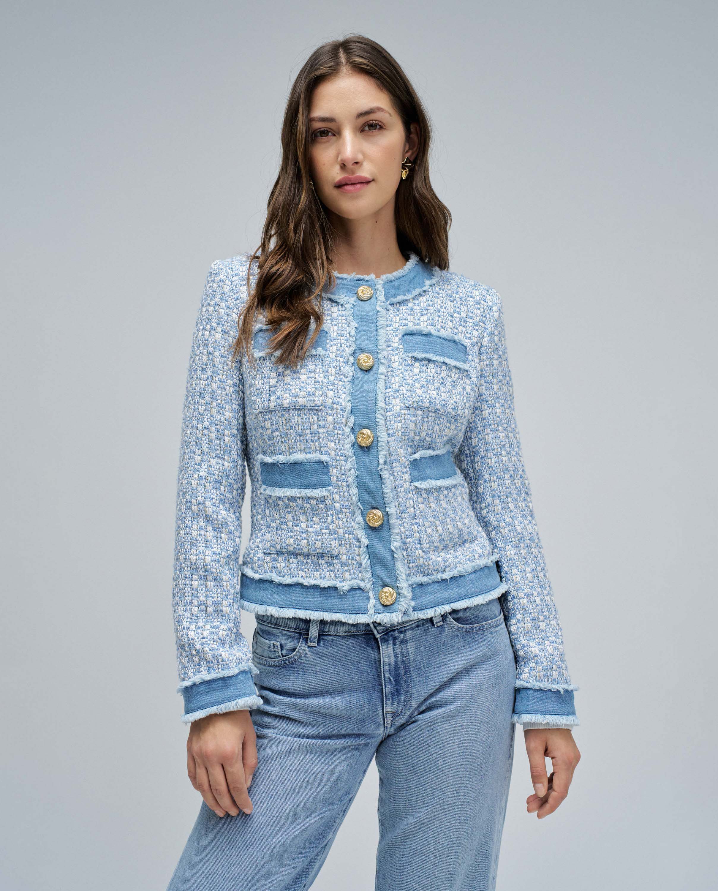 Imagen 0 de Chaqueta de mujer de tweed con detalles en vaquera Azul