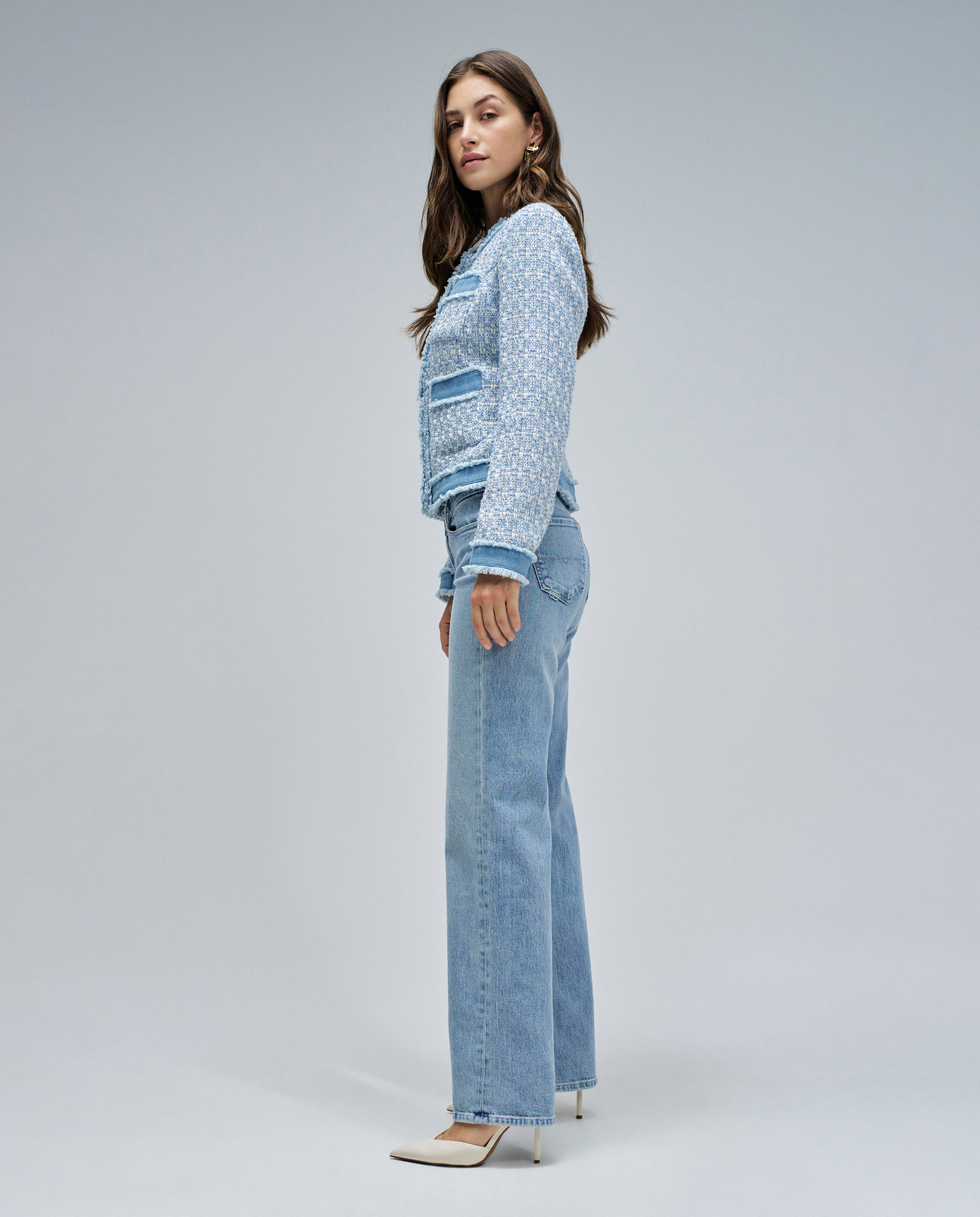 Chaqueta de mujer de tweed con detalles en vaquera - Salsa Jeans - Azul Azul-2