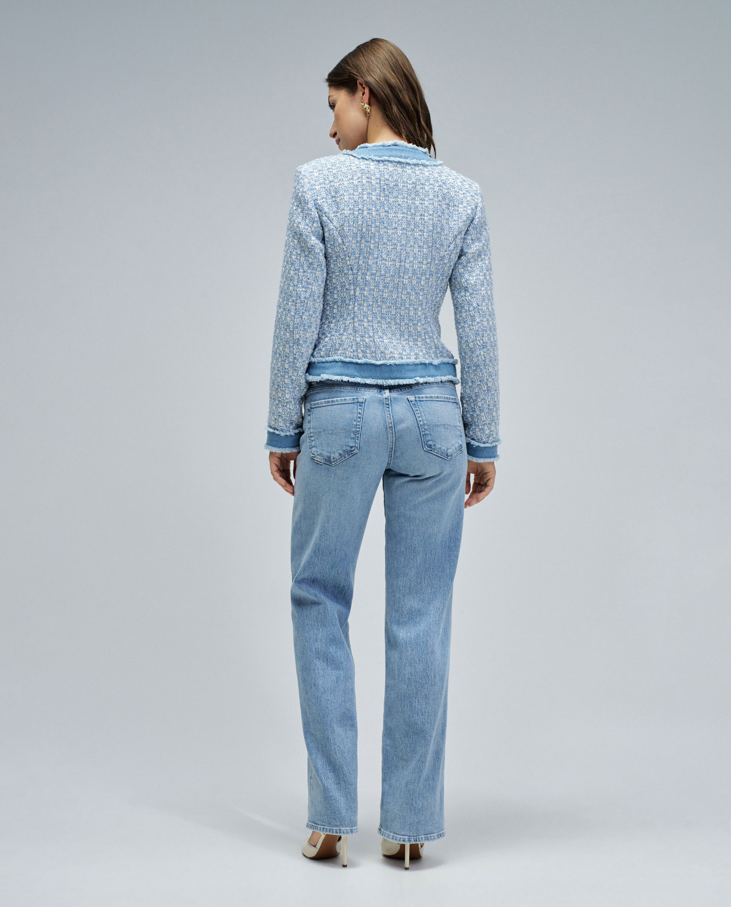 Chaqueta de mujer de tweed con detalles en vaquera - Salsa Jeans - Azul Azul-3
