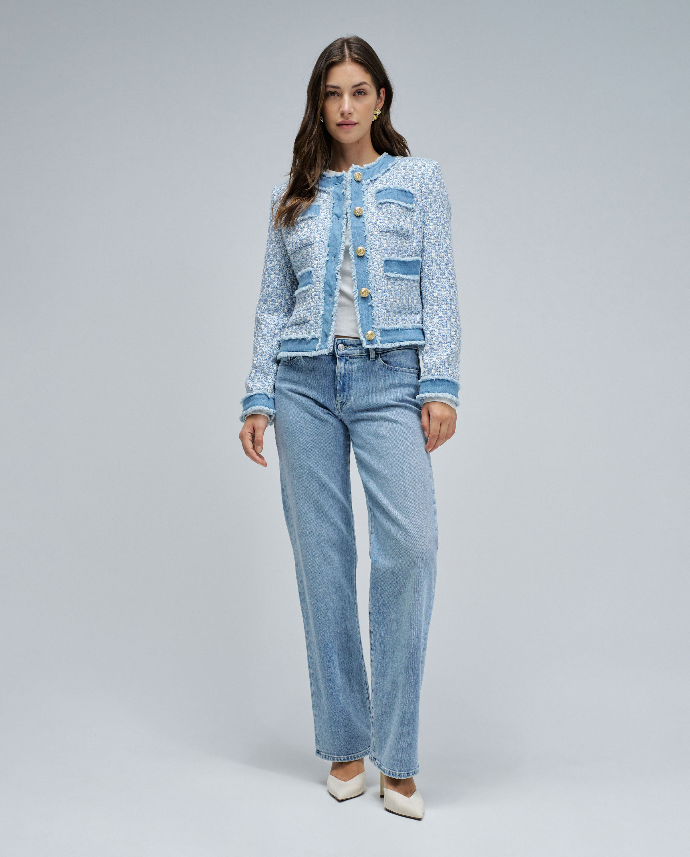 Chaqueta de mujer de tweed con detalles en vaquera - Salsa Jeans - Azul Azul-5