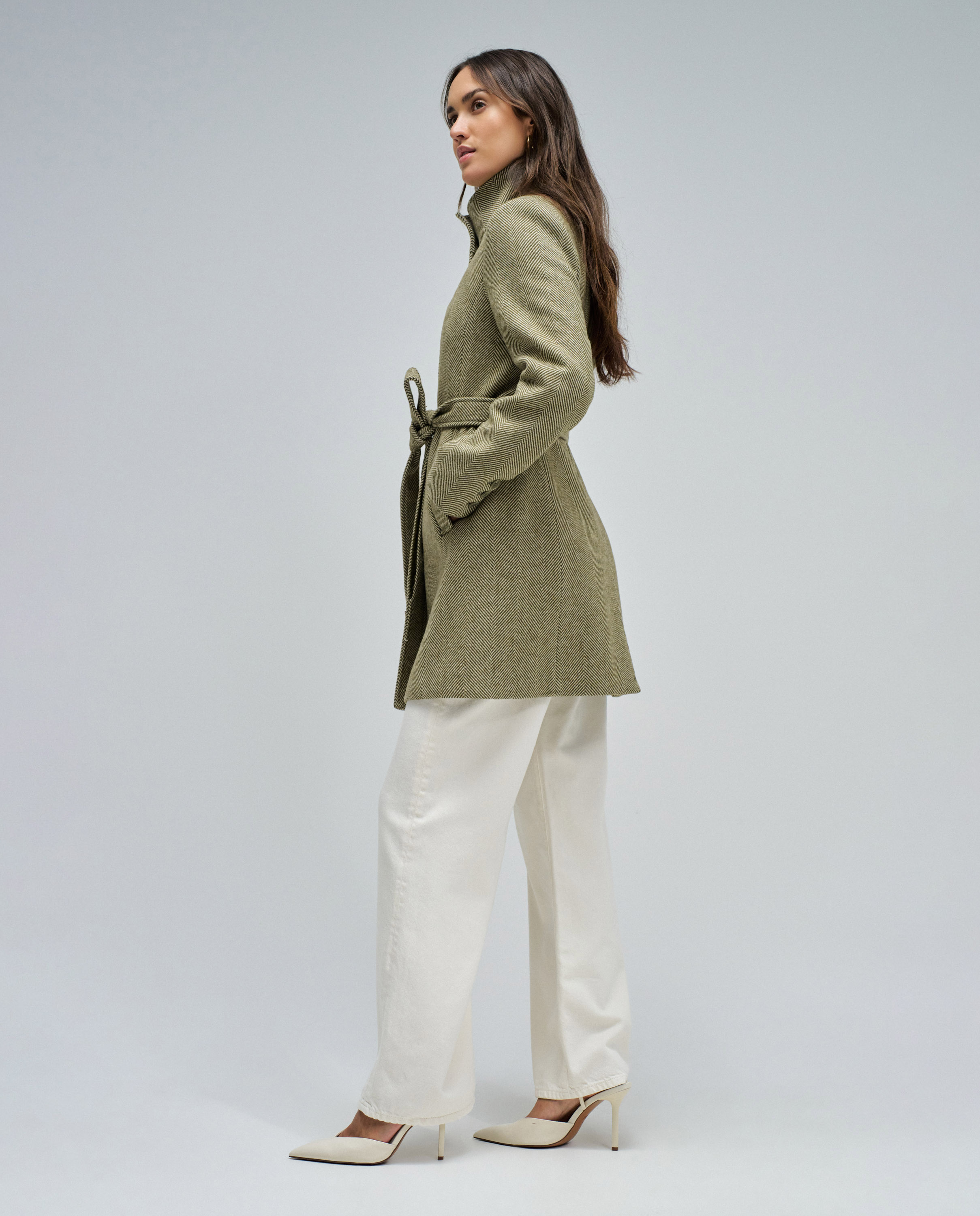Abrigo de paño grace con cinturón de mujer - Salsa Jeans - Gris Gris-2