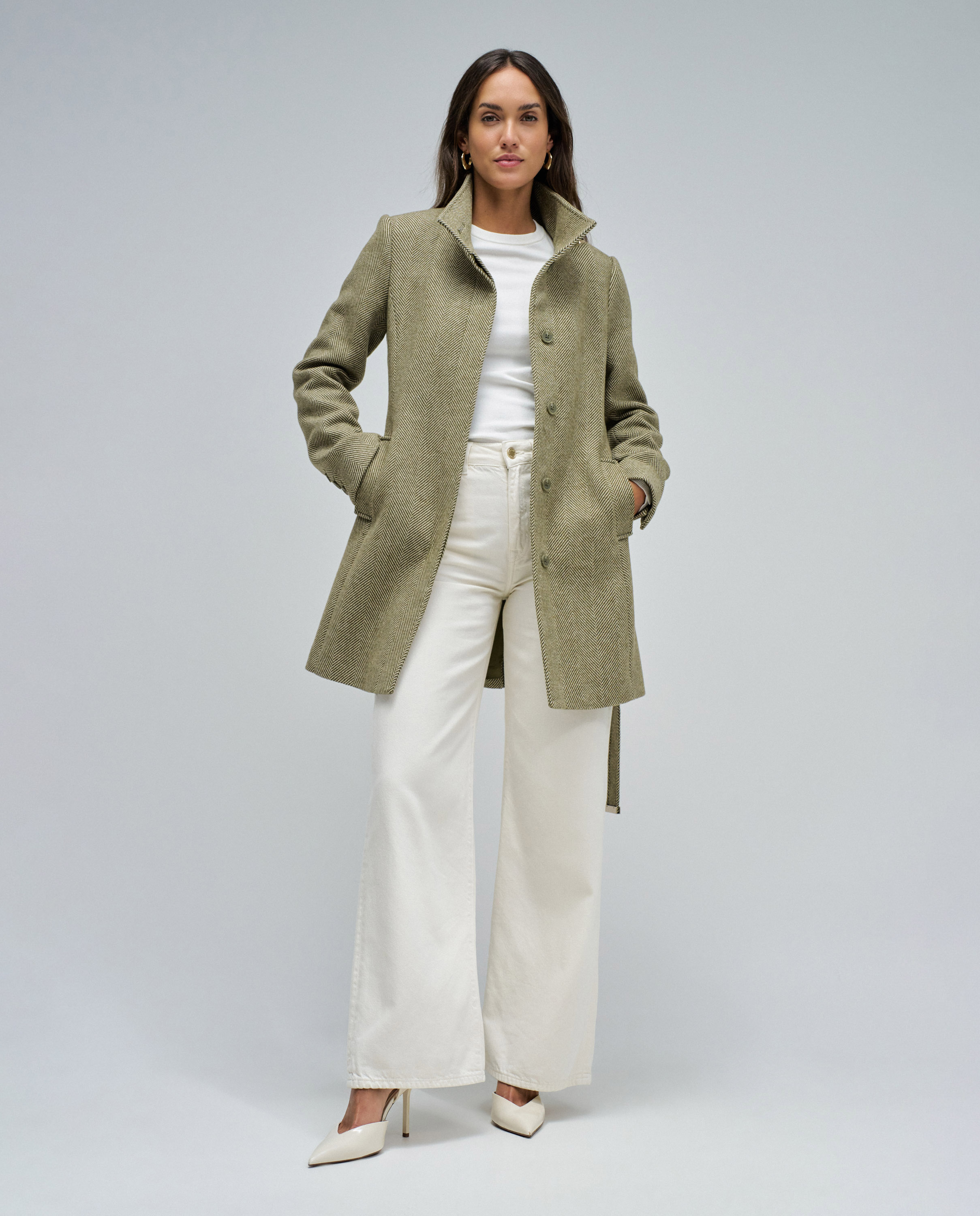 Abrigo de paño grace con cinturón de mujer - Salsa Jeans - Gris Gris-5
