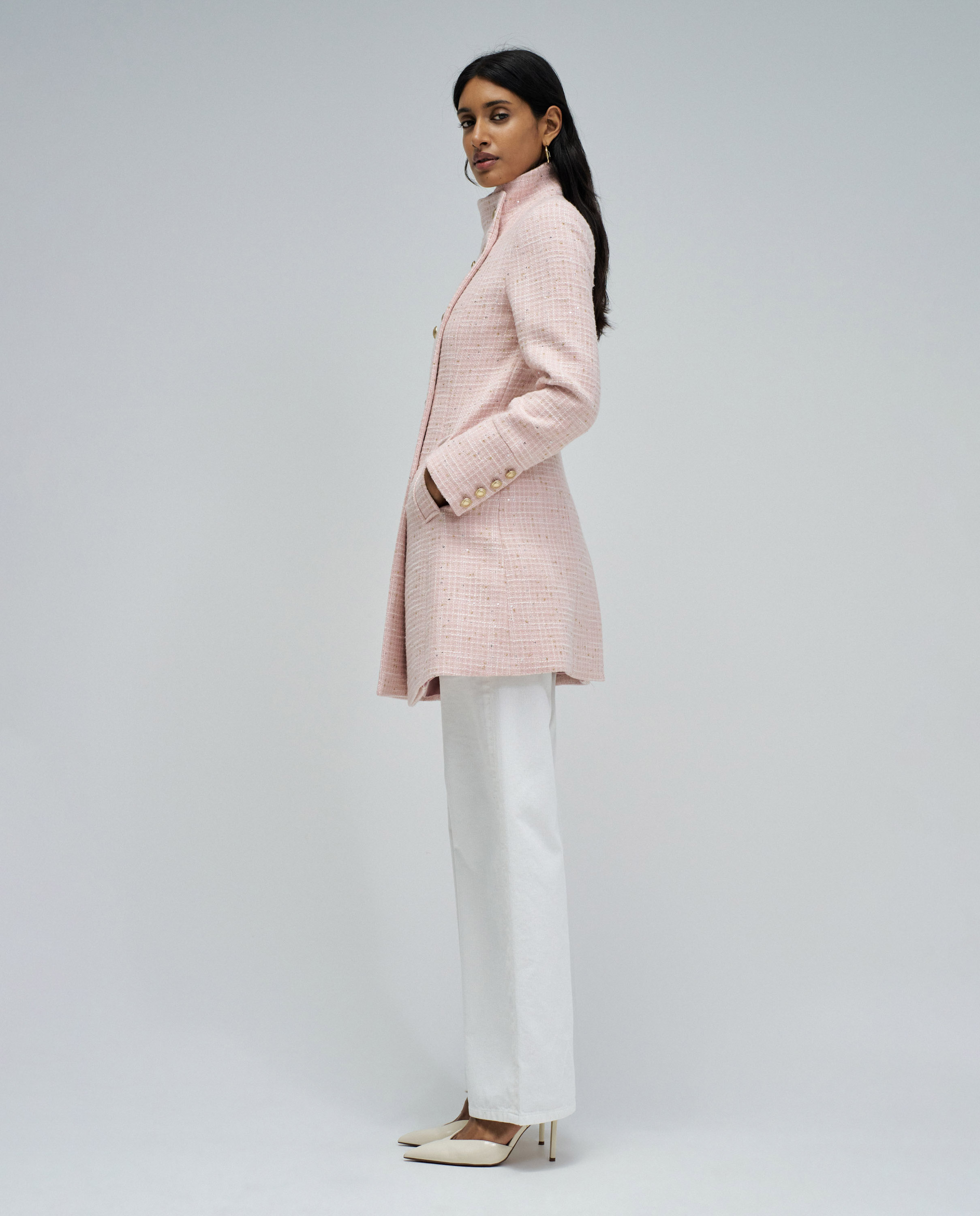 Abrigo de mujer de paño grace en tweed - Salsa Jeans - Rosa Rosa-2