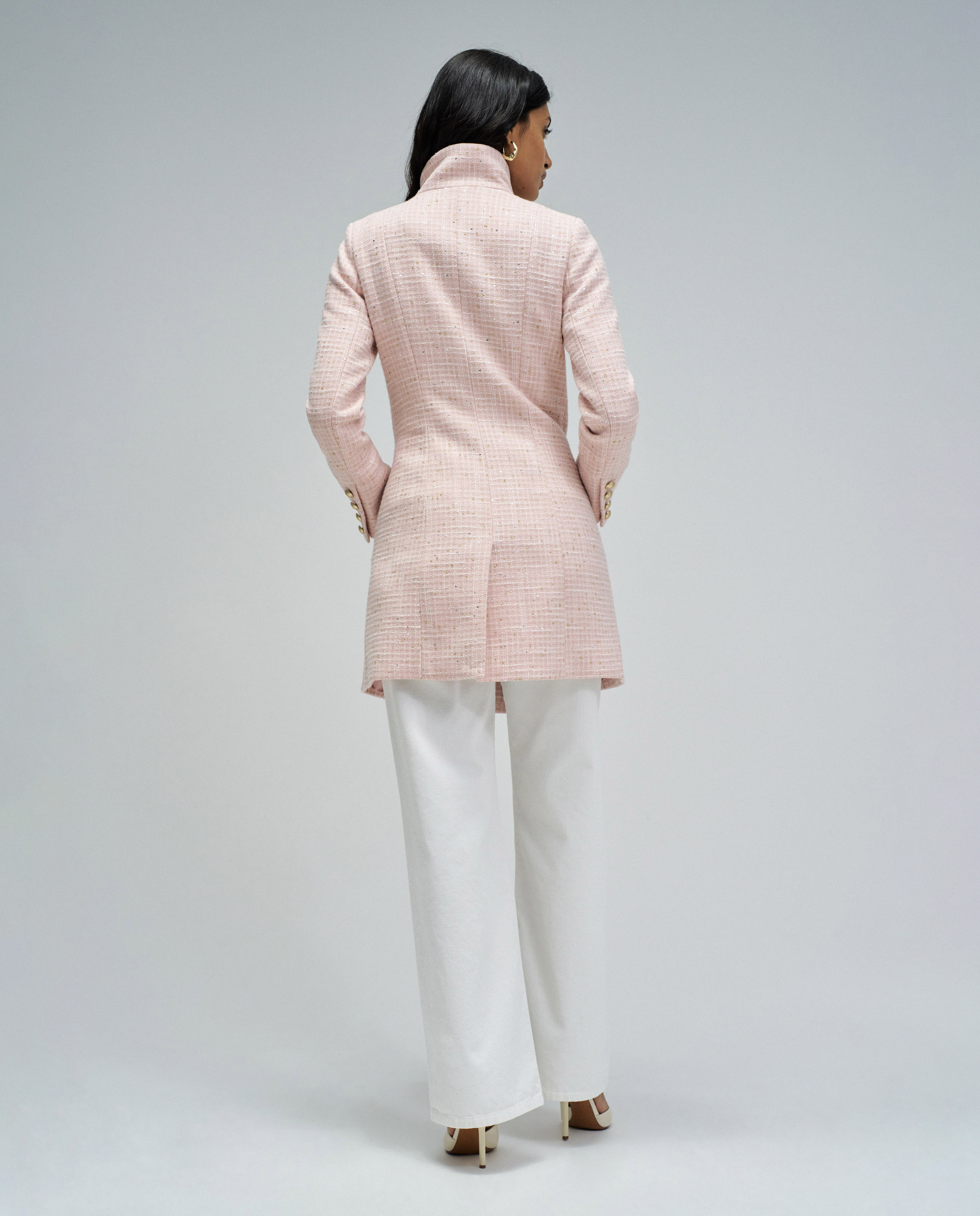 Abrigo de mujer de paño grace en tweed - Salsa Jeans - Rosa Rosa-3