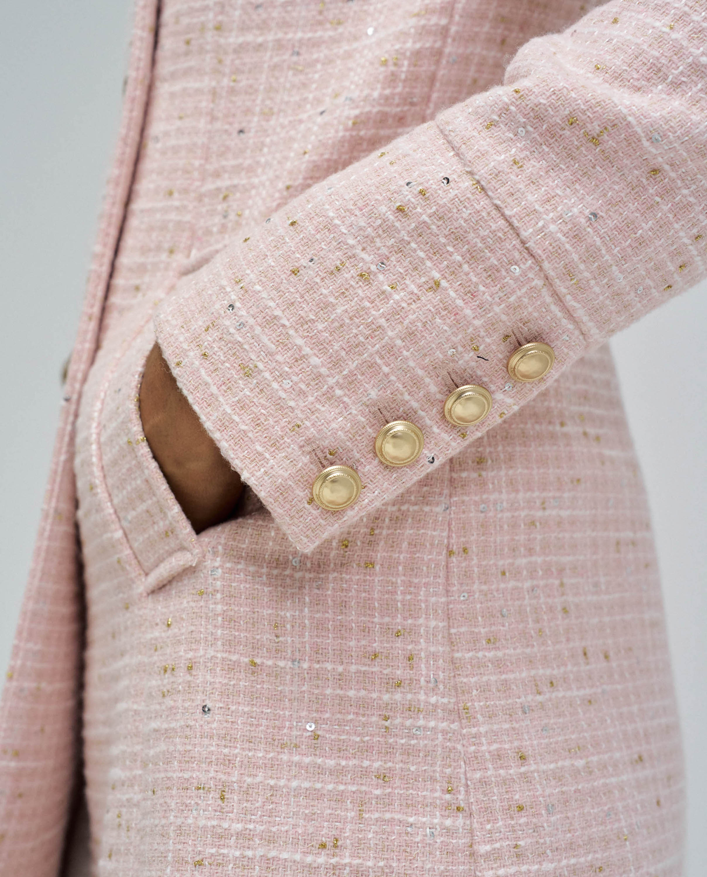 Abrigo de mujer de paño grace en tweed - Salsa Jeans - Rosa Rosa-4