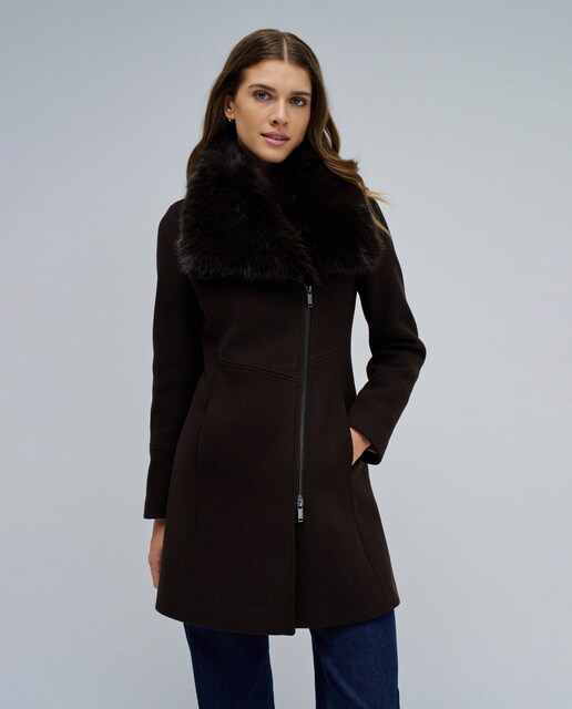 Imagen 0 de Abrigo de paño de mujer Grace con pelo y cierre de cremallera