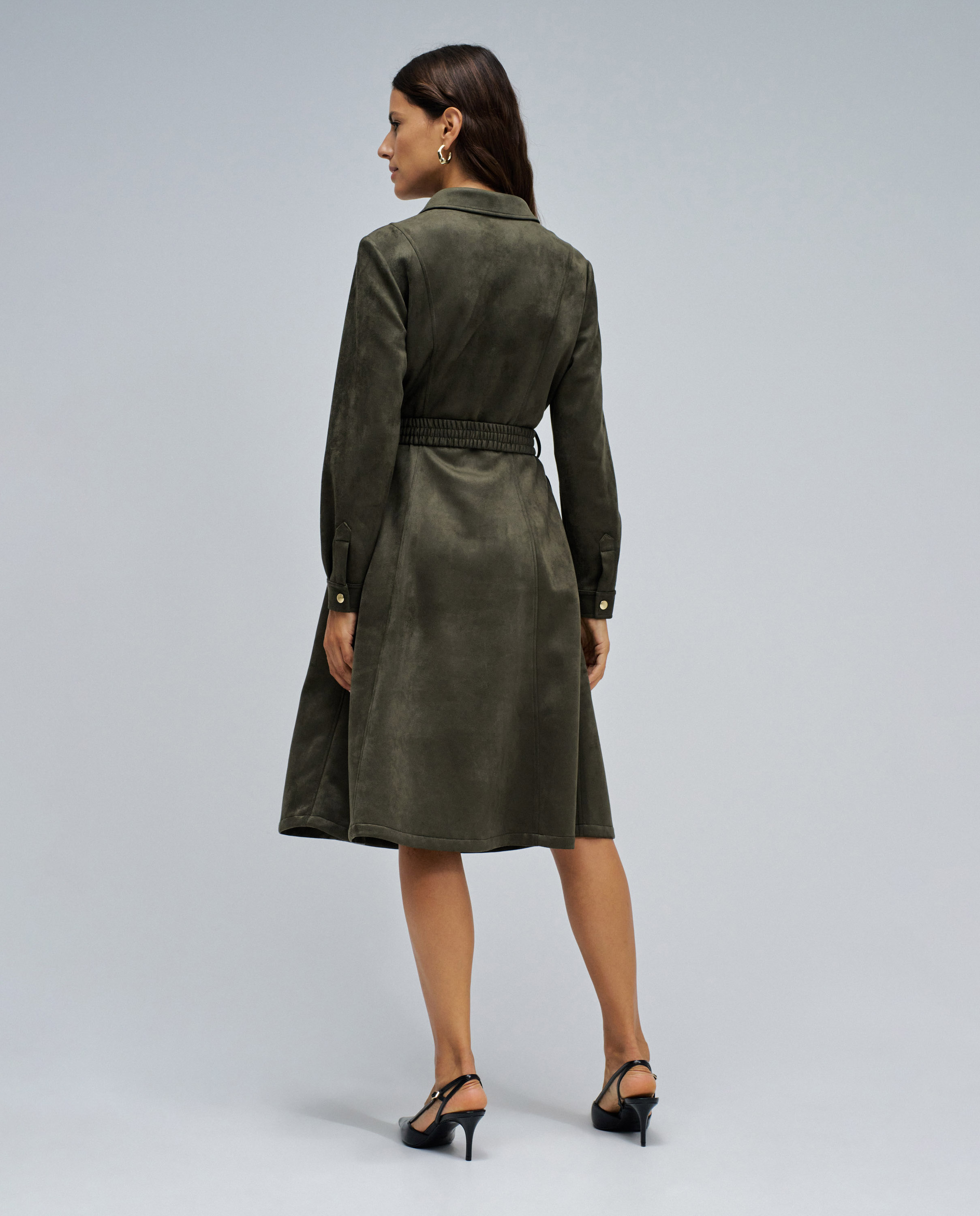 Vestido de mujer midi en ante - Salsa Jeans - Verde Verde-3