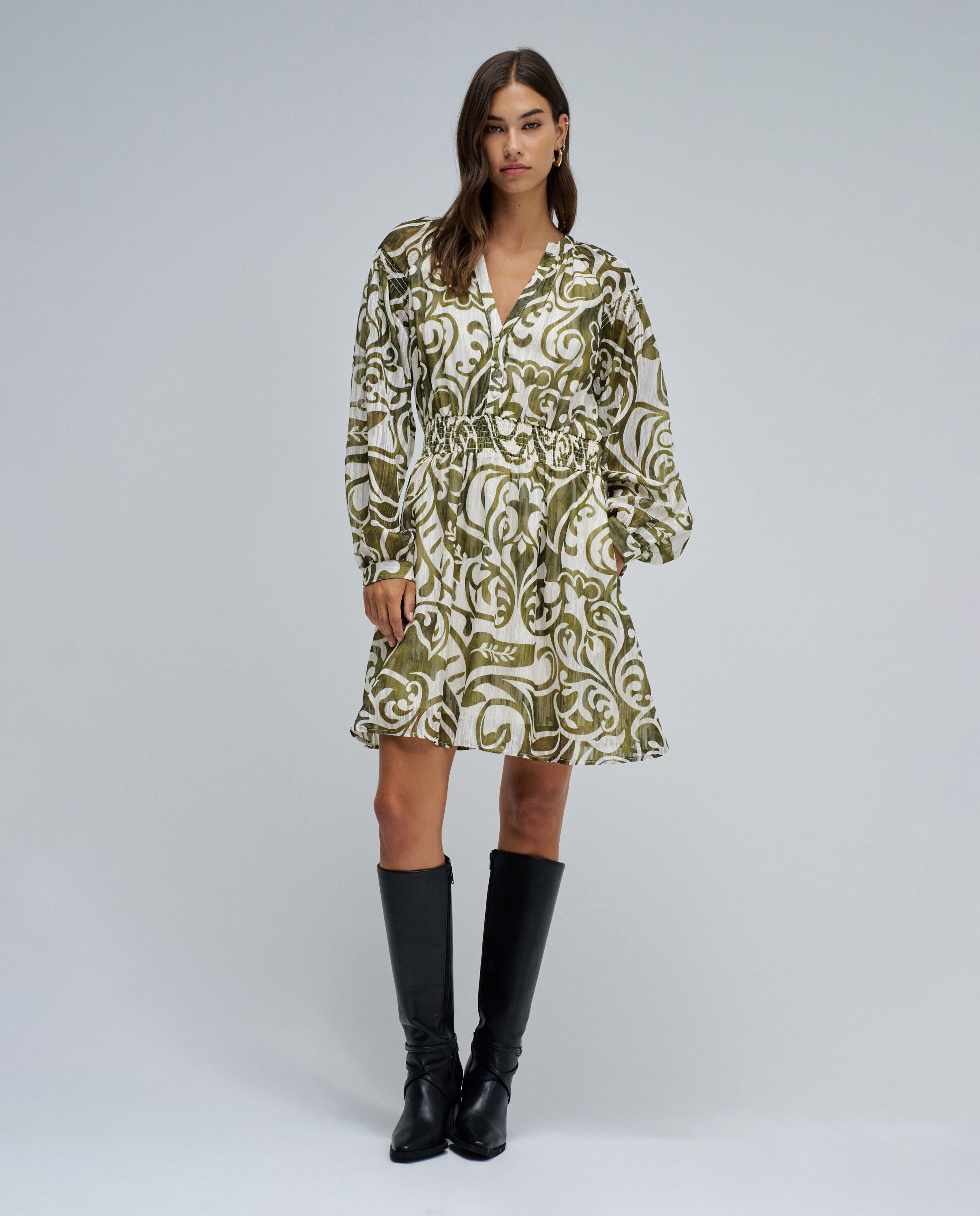 Vestido de mujer estampado corto - Salsa Jeans - Verde claro Verde claro-5