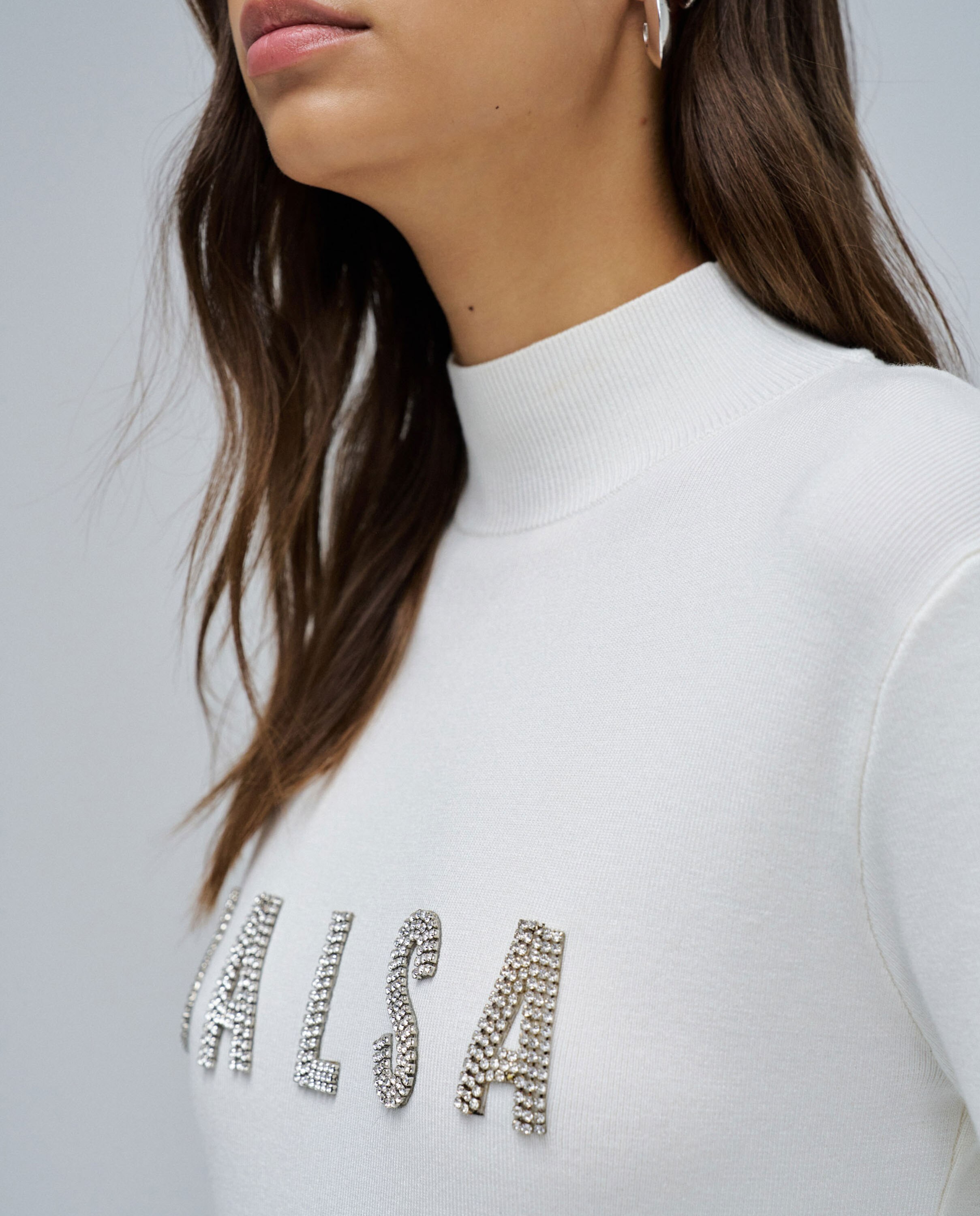 Jersey de mujer de punto acanalado con logo - Salsa Jeans - Crema Crema-4