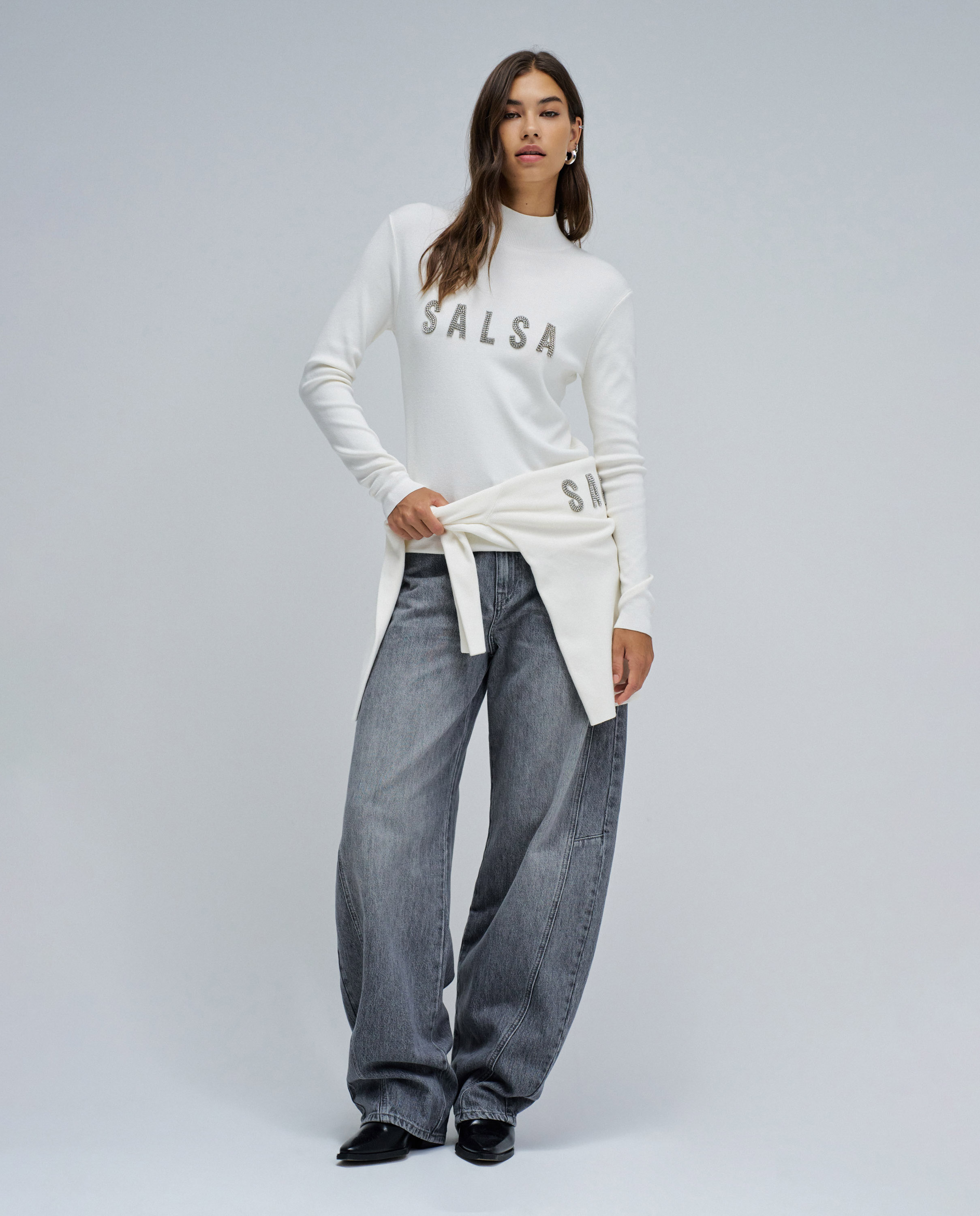 Jersey de mujer de punto acanalado con logo - Salsa Jeans - Crema Crema-5